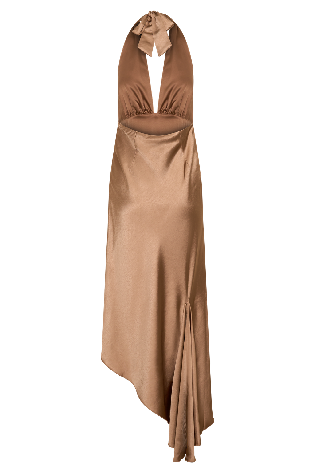 Adelie Asymmetric Hem Halter Midi Dress - Cognac