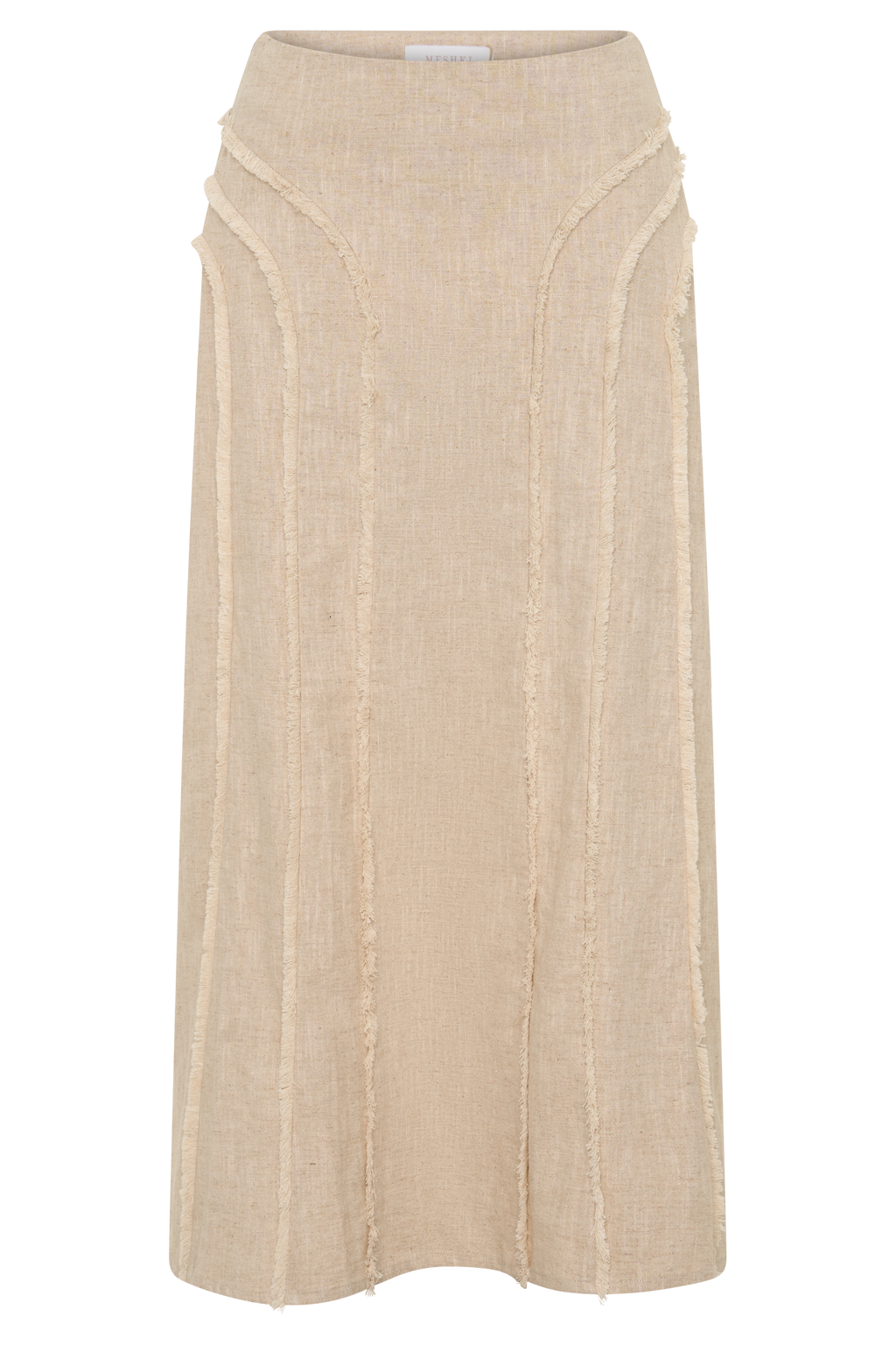 Annie Linen Frayed Midi Skirt - Natural