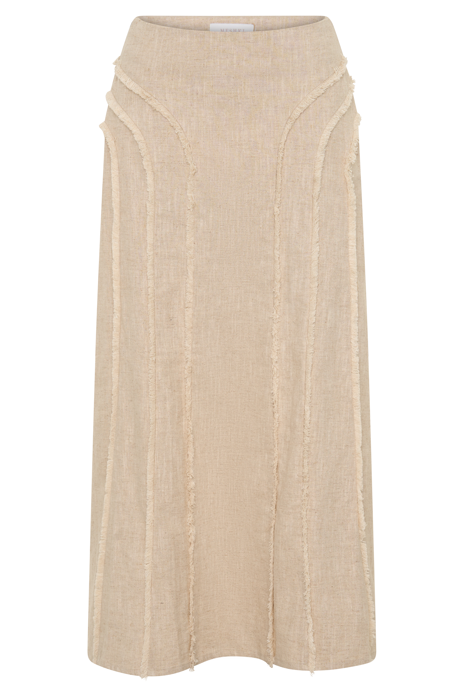 Annie Linen Frayed Midi Skirt - Natural