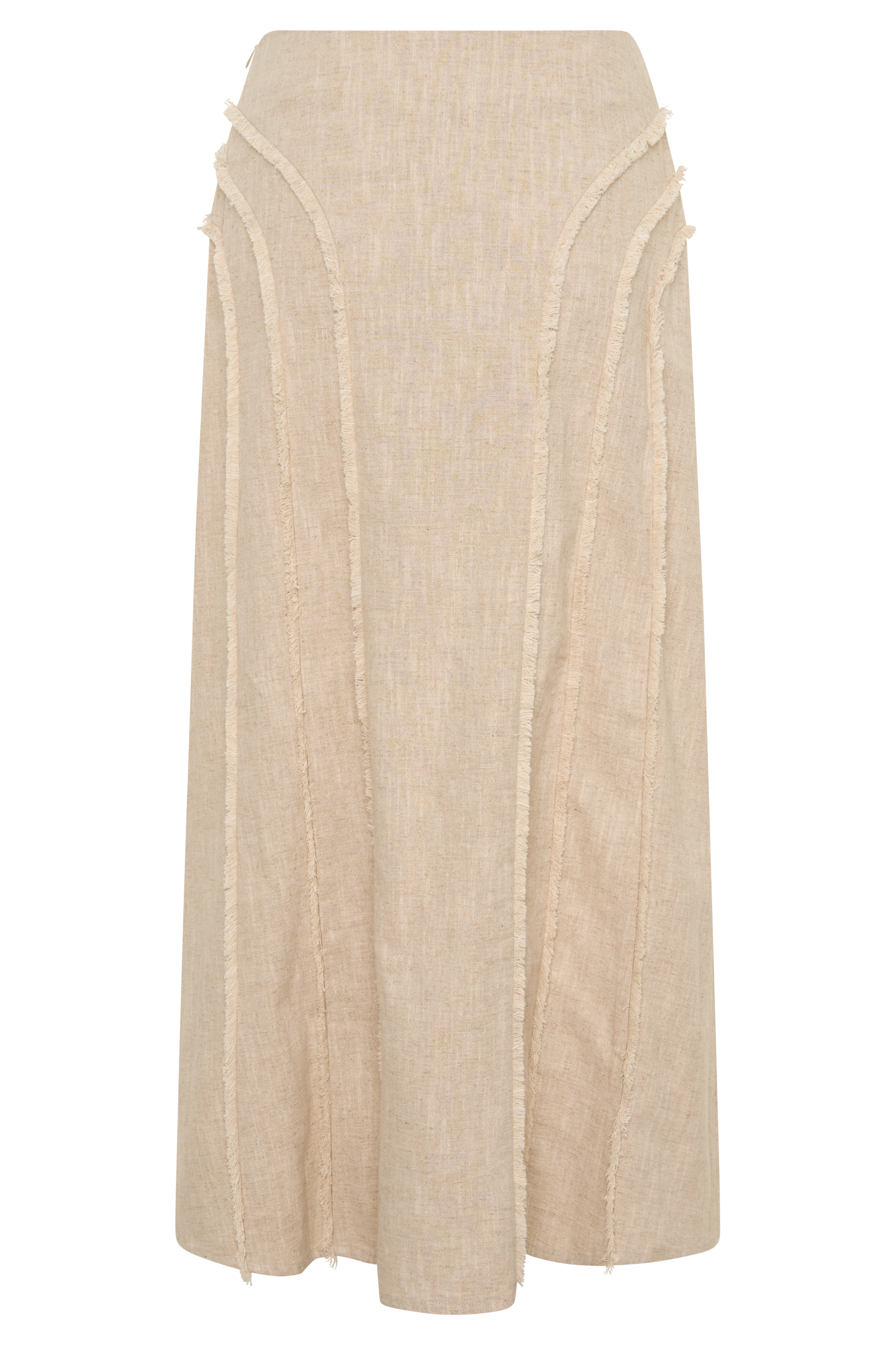 Annie Linen Frayed Midi Skirt - Natural