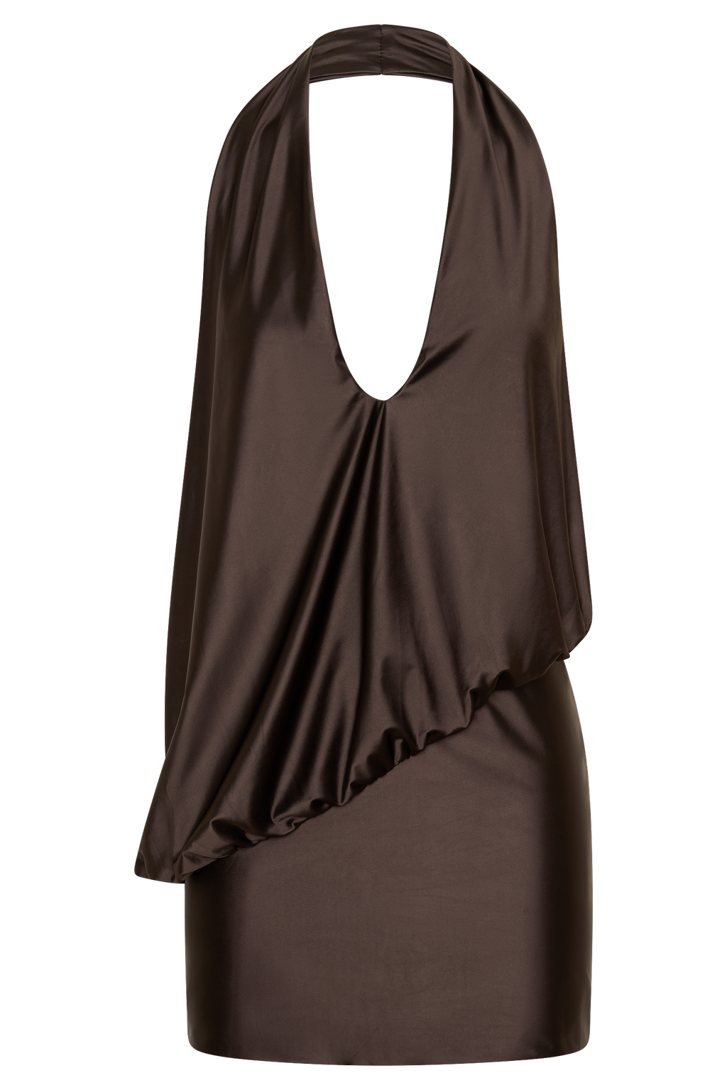 Arabel Draped Halter Mini Dress - Chocolate