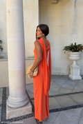 Dakota Chiffon Maxi Dress With Scarf - Orange