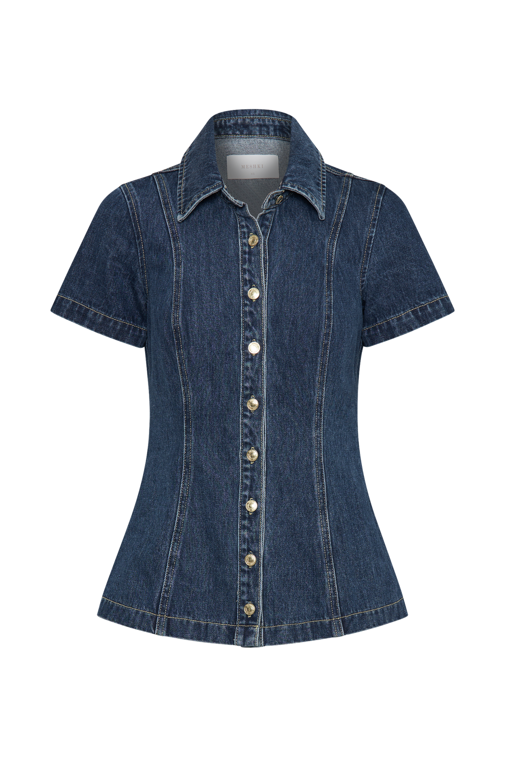 Ellie Denim Short Sleeve Top - Dark Blue