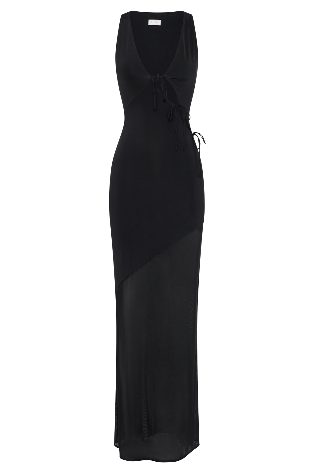 Dove Slinky And Mesh Maxi Dress - Black