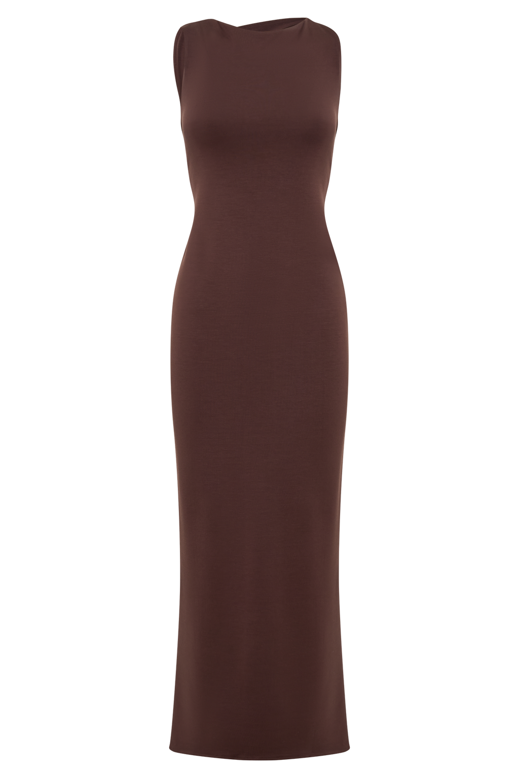 Catelyn Asymmetrical Scuba Jersey Midi Dress - Cacao Brown