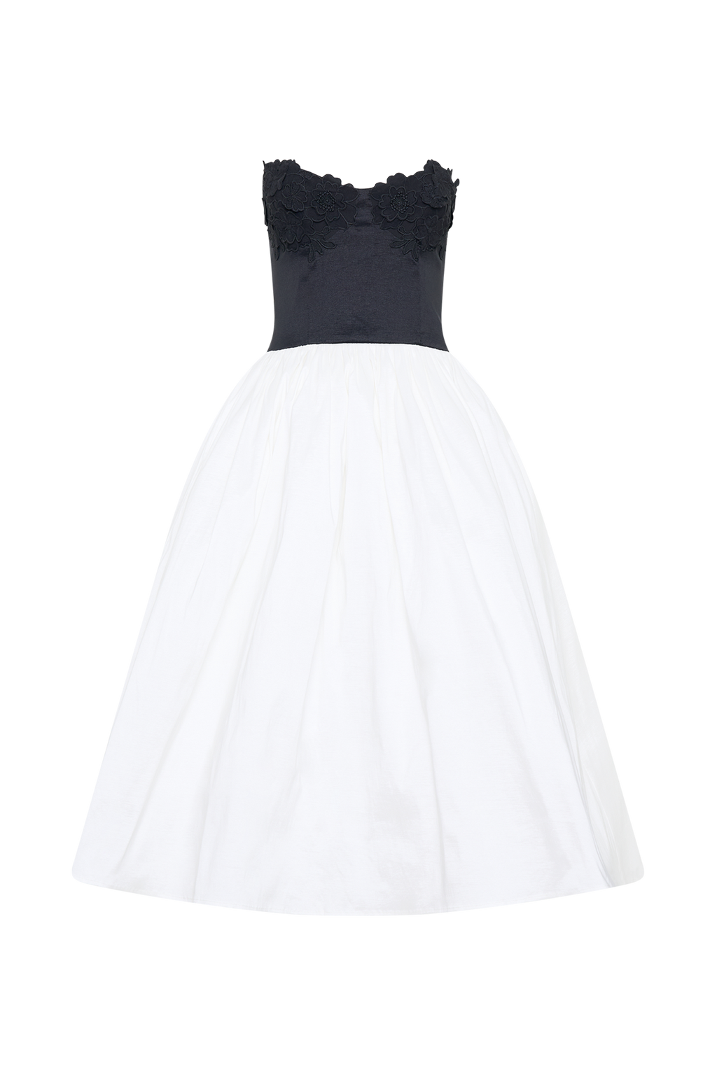Elyssa Embroidered Contrast Midi Dress - Black/White