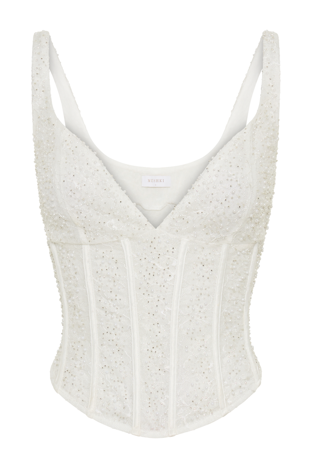 Elsie Pearl Beaded Bustier Top - White