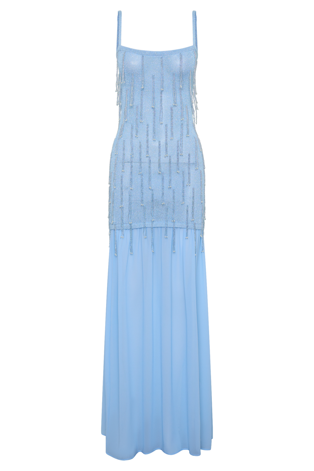 Belinda Beaded Knit & Chiffon Maxi Dress - Light Blue