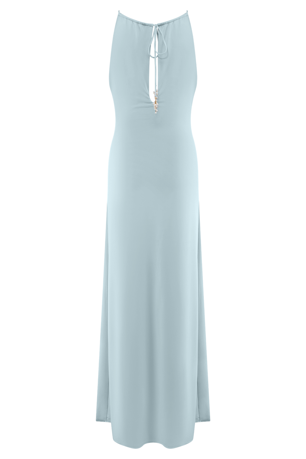 Beryl Slinky Maxi Dress With Pearls - Pale Blue