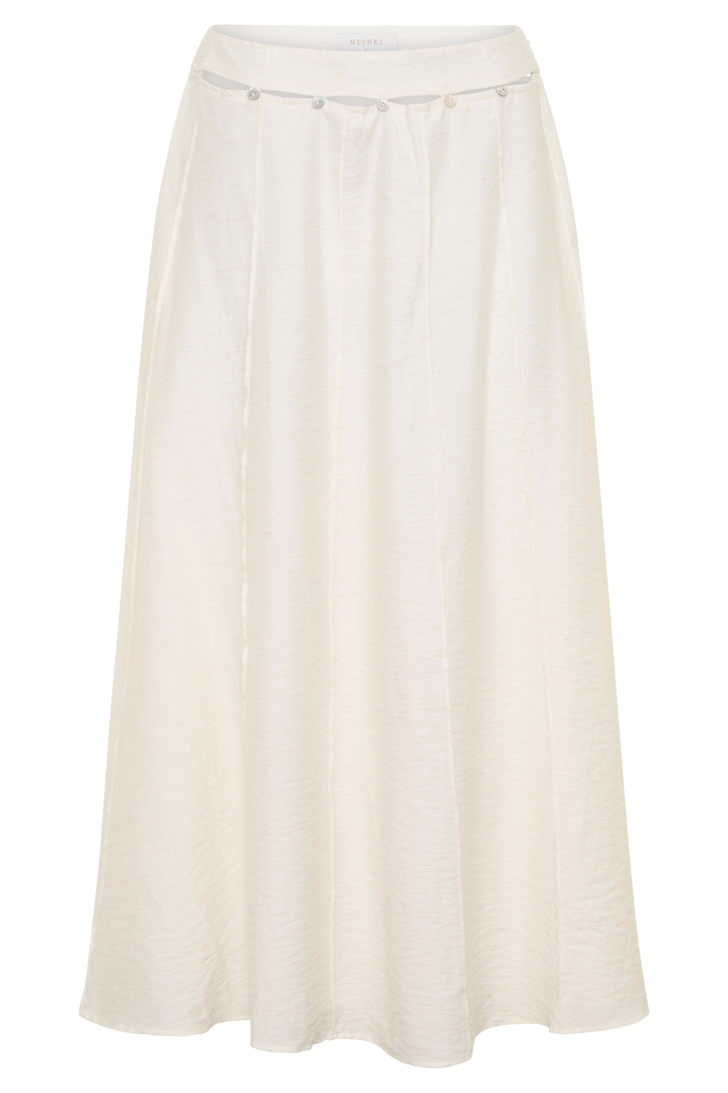 Claire Pearl Button Midi Skirt - White