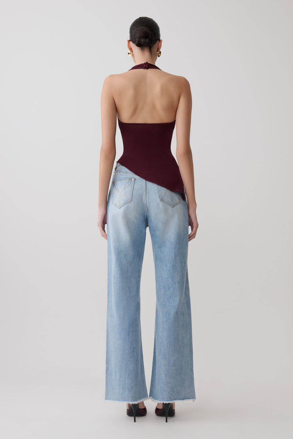 Clea Relaxed Sheer Halter Top - Burgundy