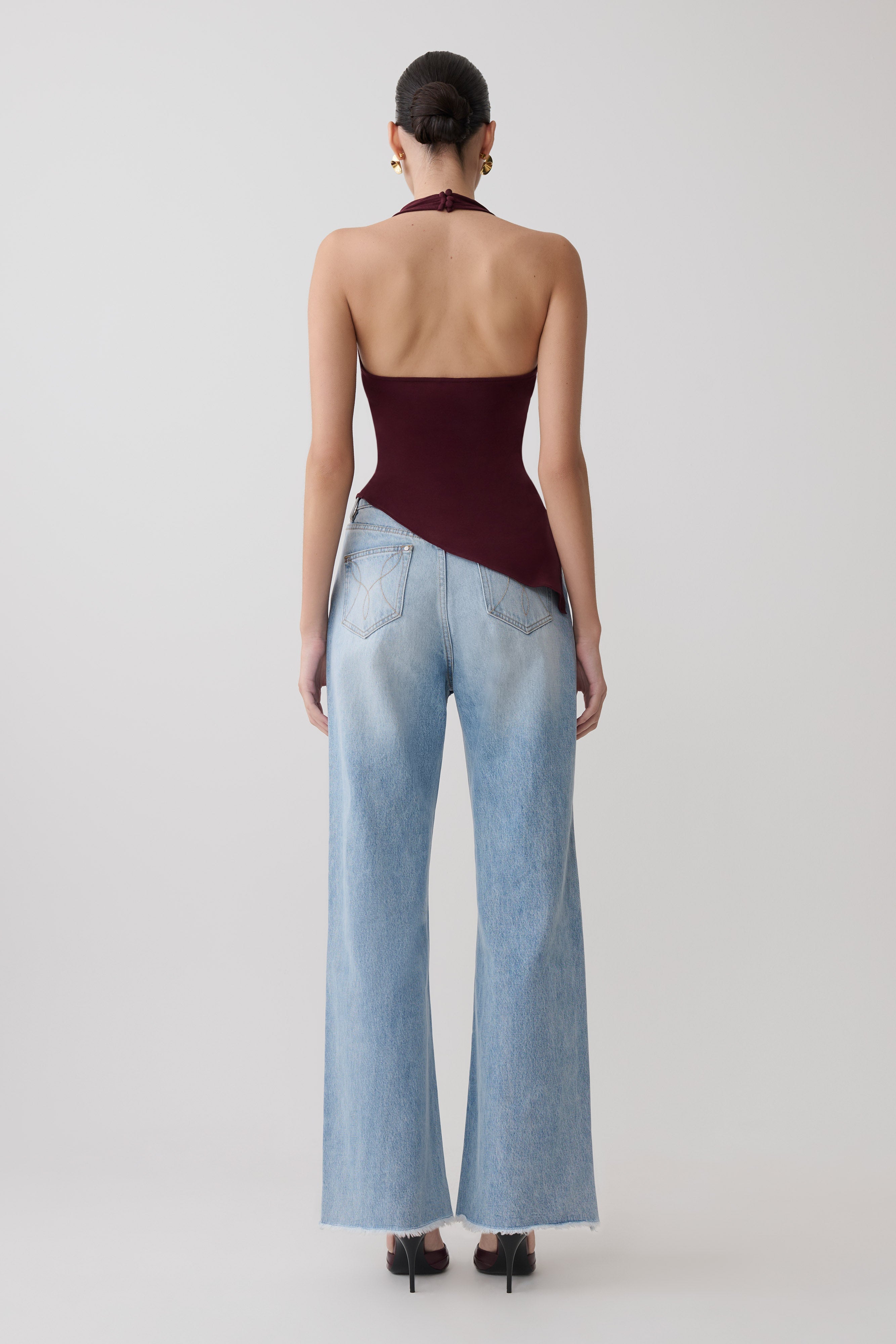 Clea Relaxed Sheer Halter Top - Burgundy