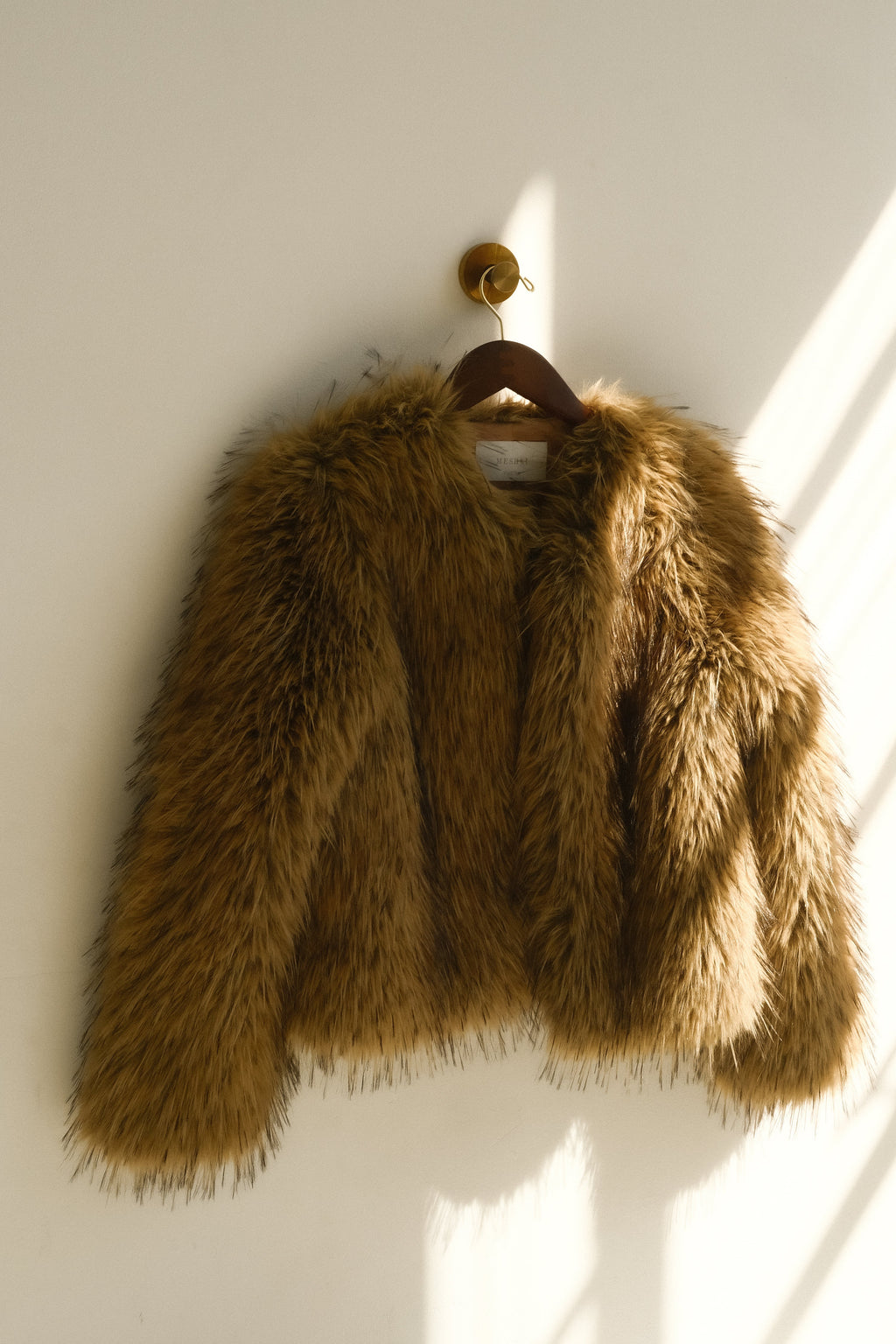 Ottie Mongolian Faux Fur Cropped Jacket - Brown Multi