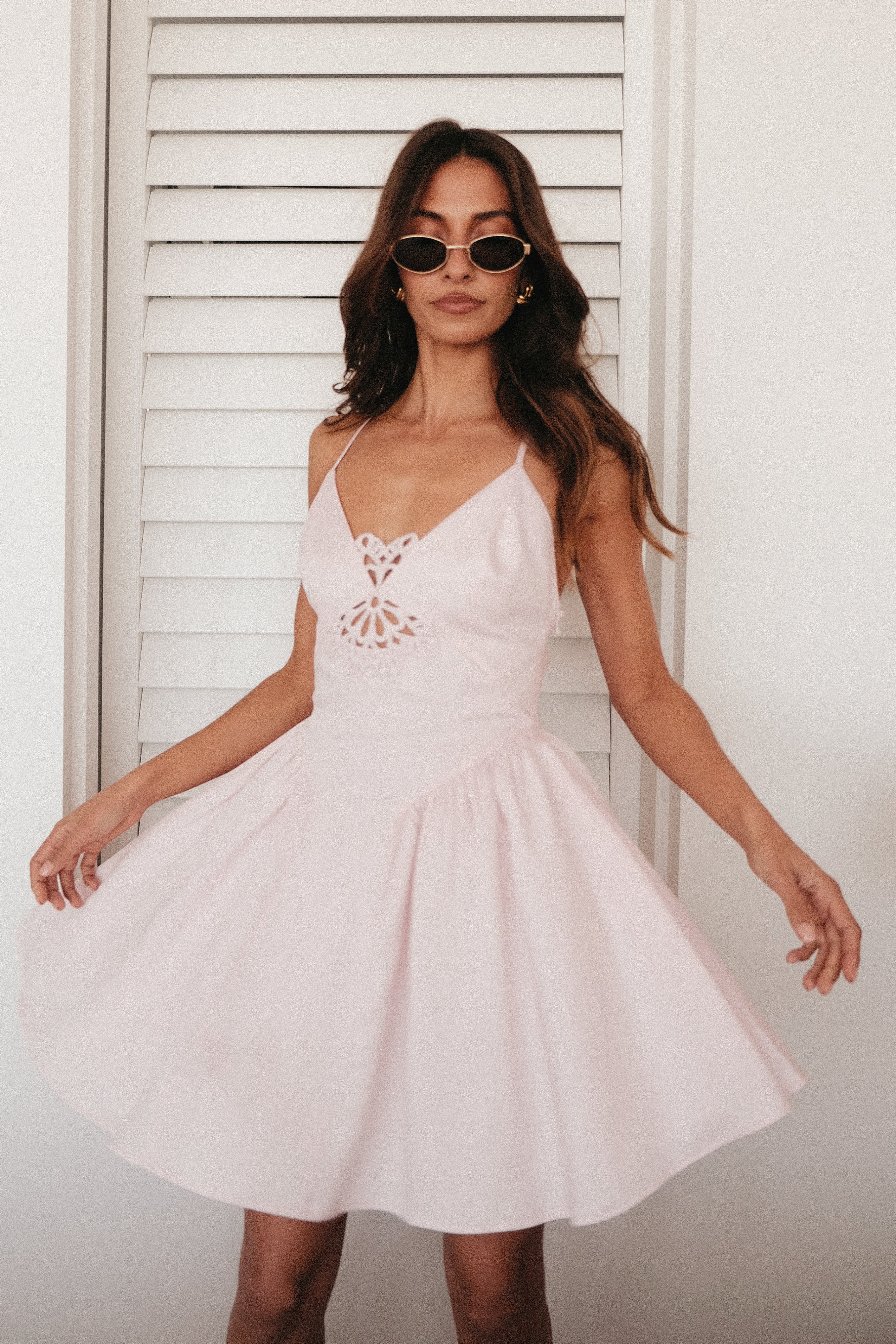 Muriel Mini Dress With Crochet - Powder Pink