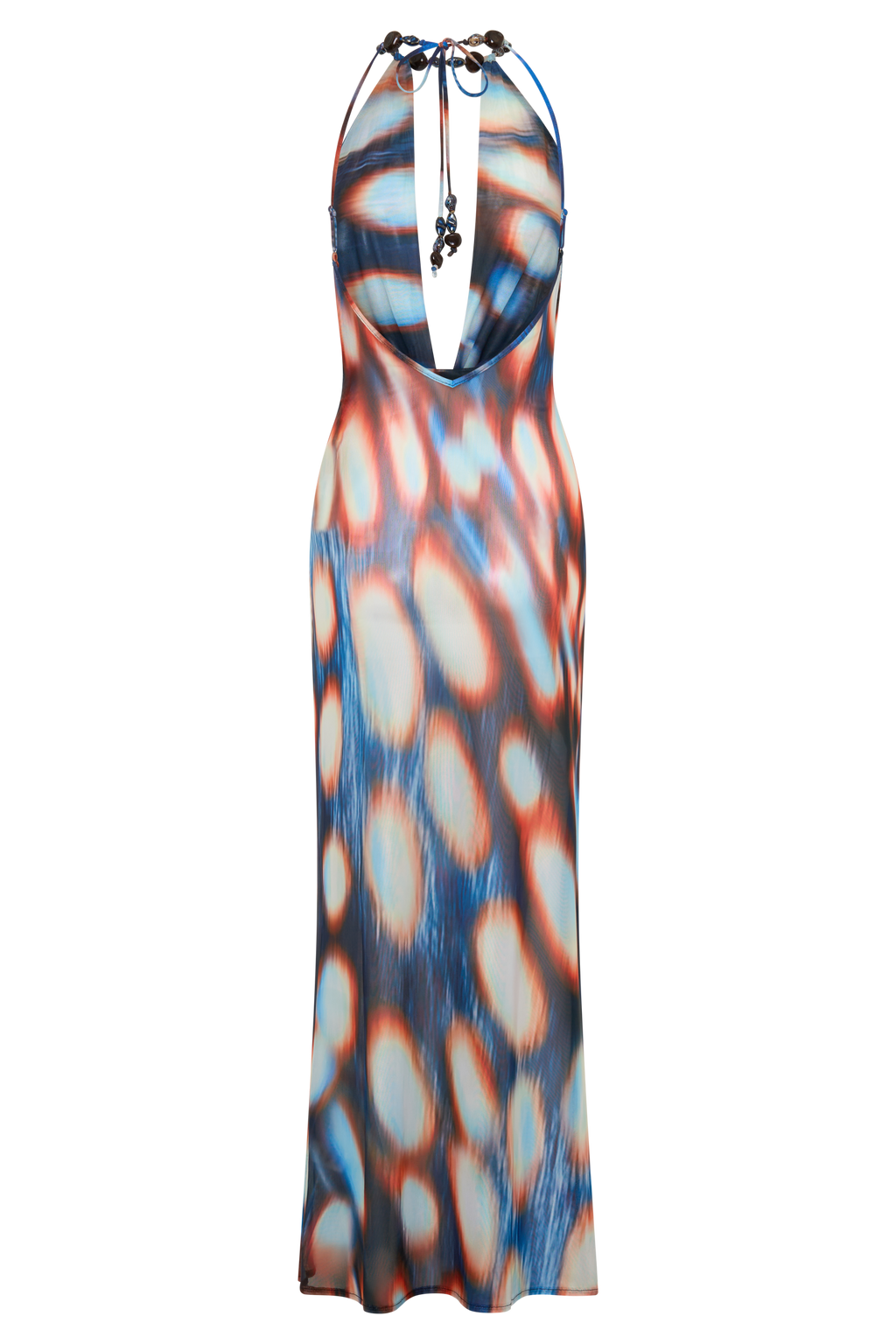 Ethel Mesh Cowl Plunge Maxi - Blue Abstract Print