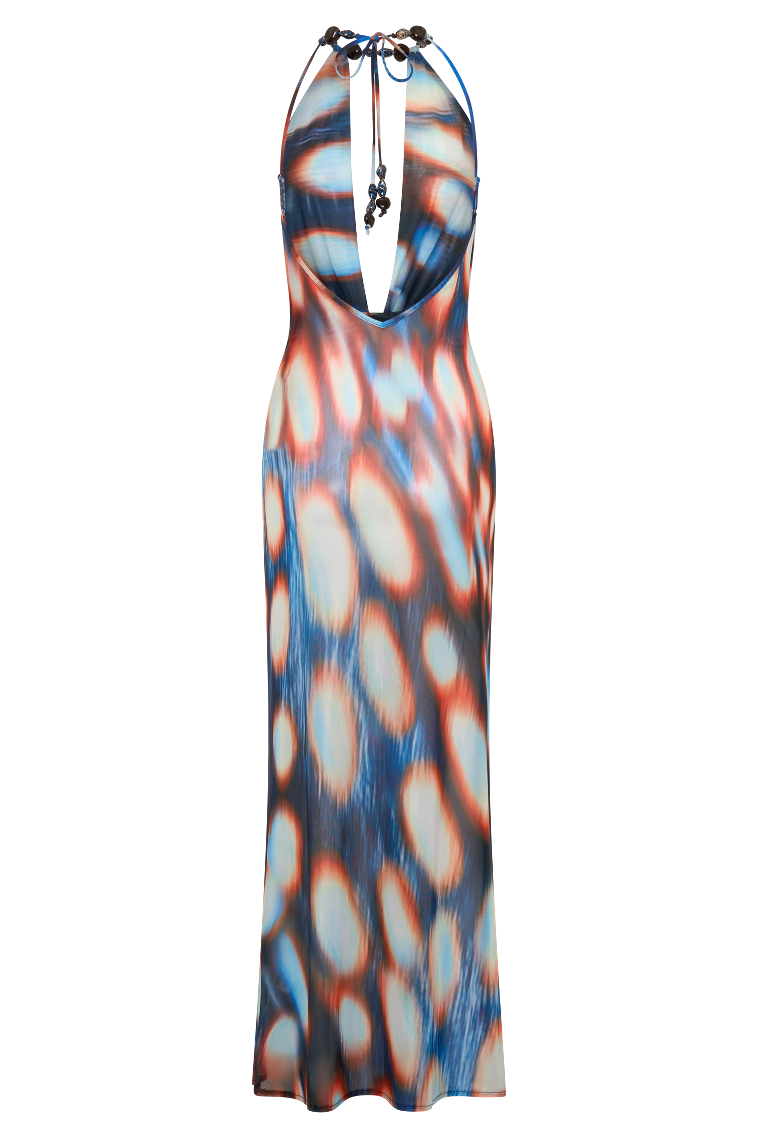 Ethel Mesh Cowl Plunge Maxi - Blue Abstract Print