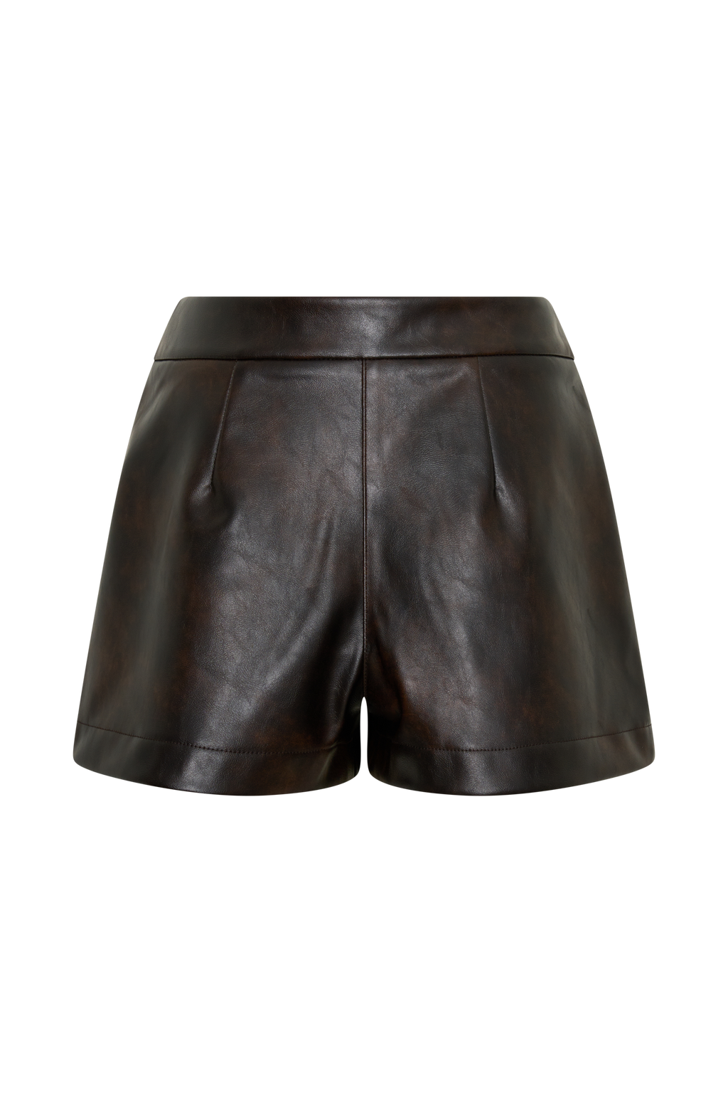 Adaline Faux Leather High Waisted Shorts - Dark Chocolate