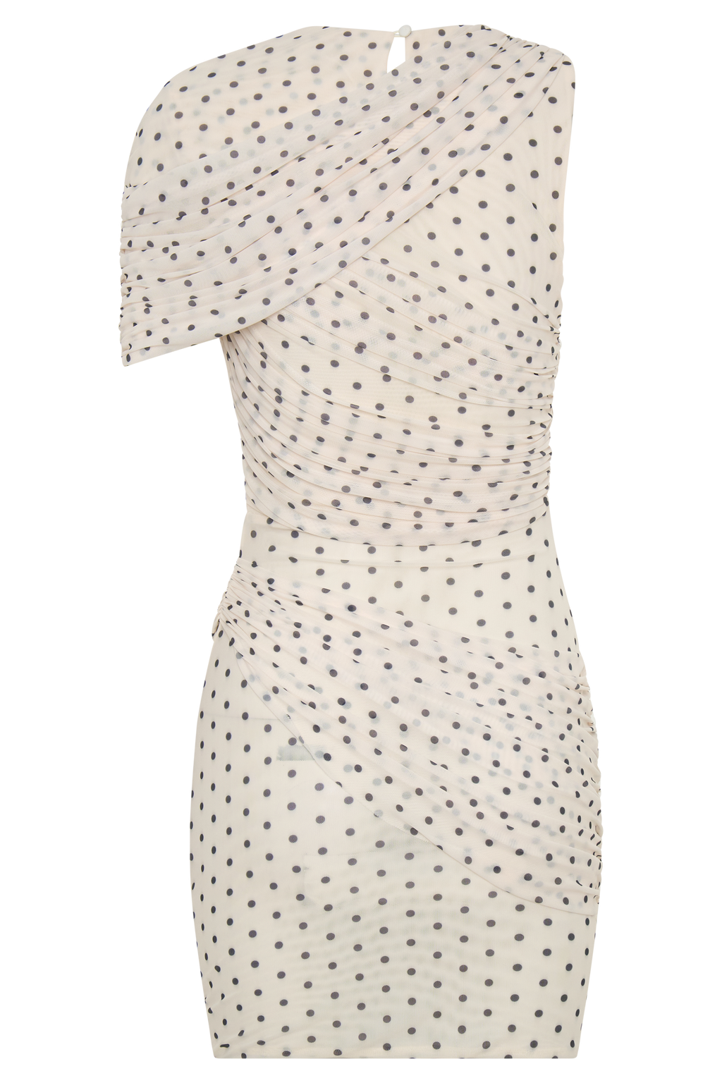 Adrienne One Shoulder Mesh Mini Dress - Polka Dot