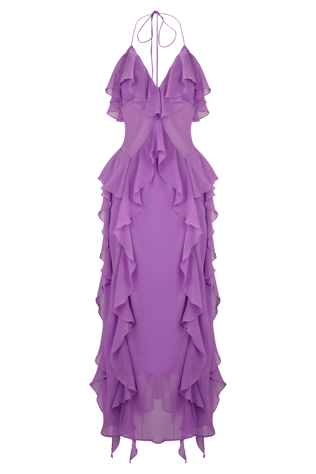 Aleyna Chiffon Ruffle Midi Dress - Purple