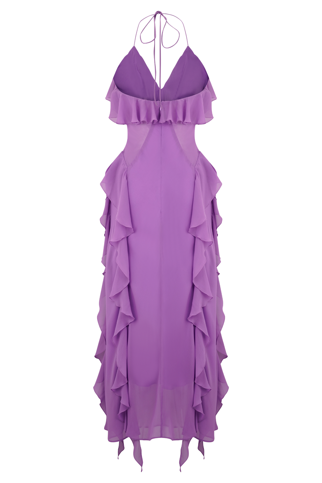 Aleyna Chiffon Ruffle Midi Dress - Purple