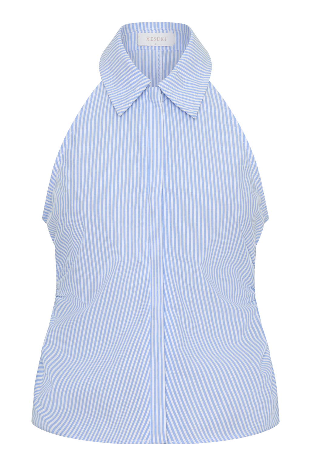 Allison Halter Sleeveless Shirt - Blue Pinstripe