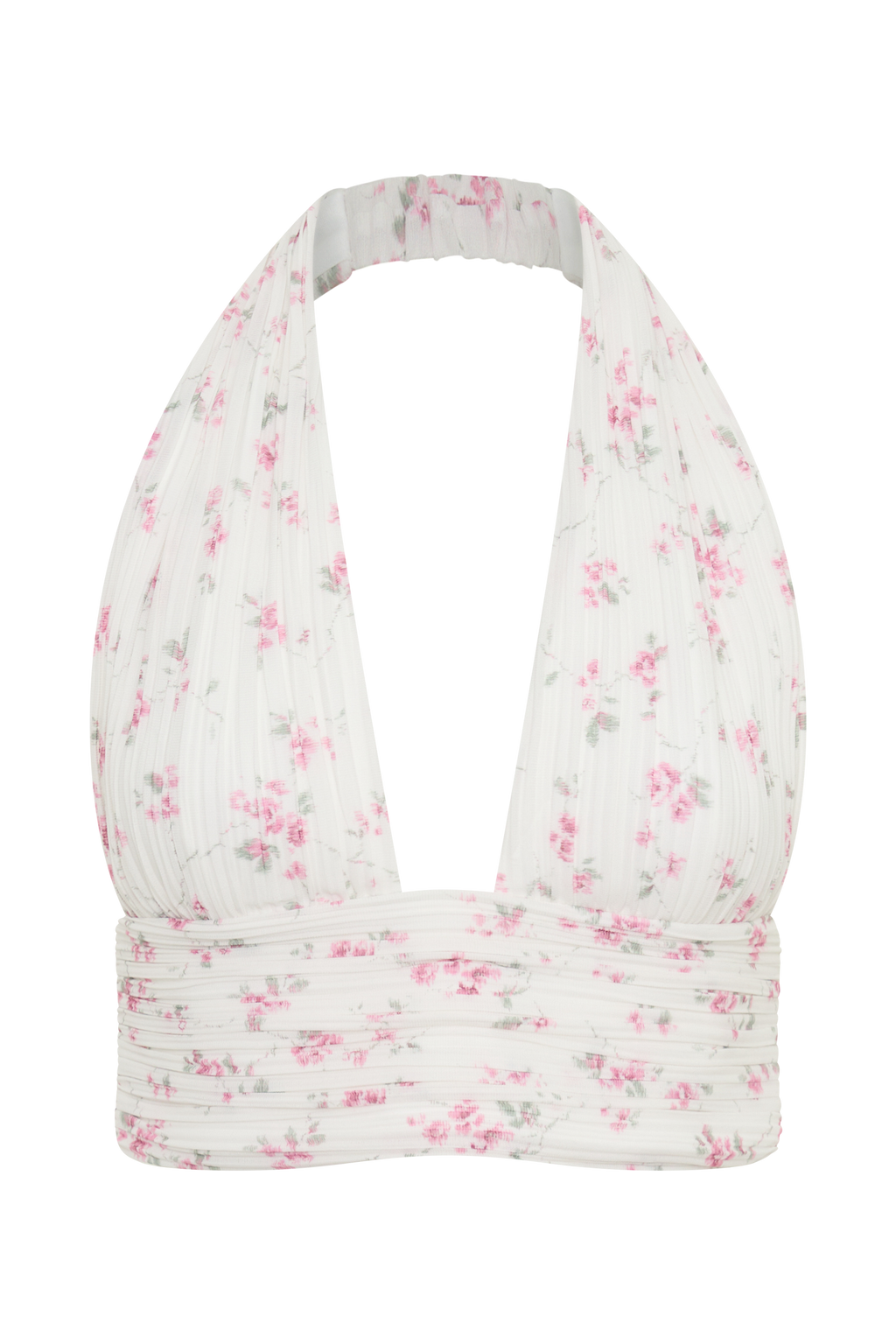 Amaris Sleeveless Plisse Halter Top - Floral Ditsy Print