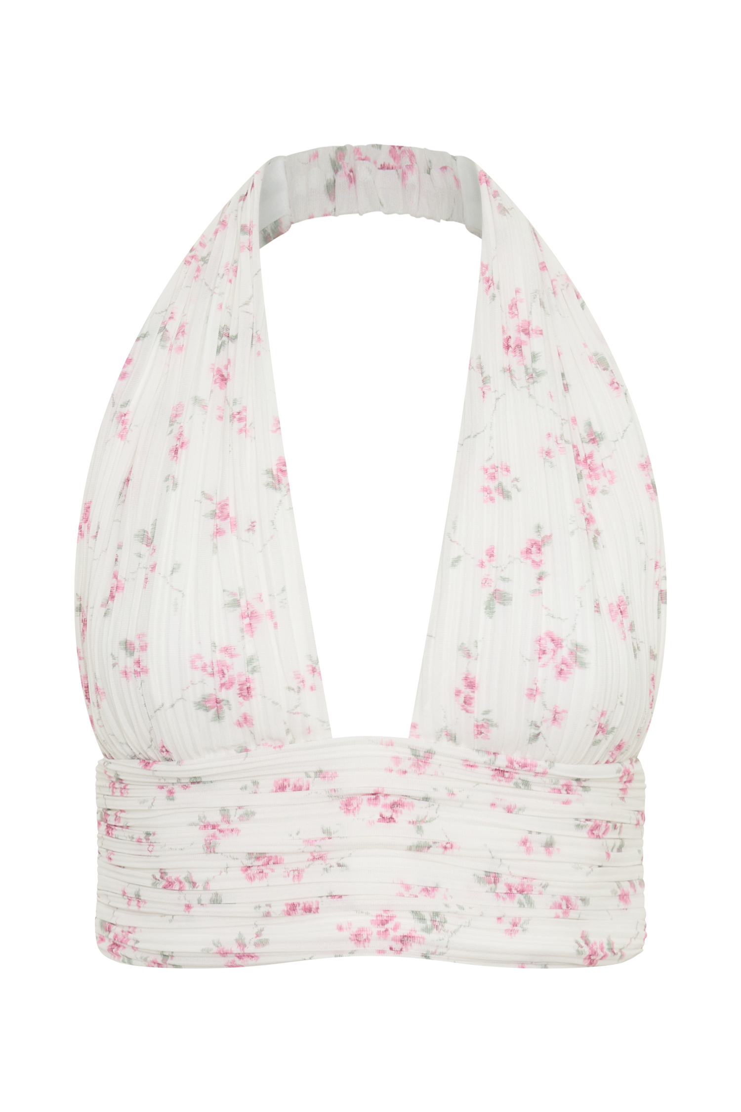 Amaris Sleeveless Plisse Halter Top - Floral Ditsy Print