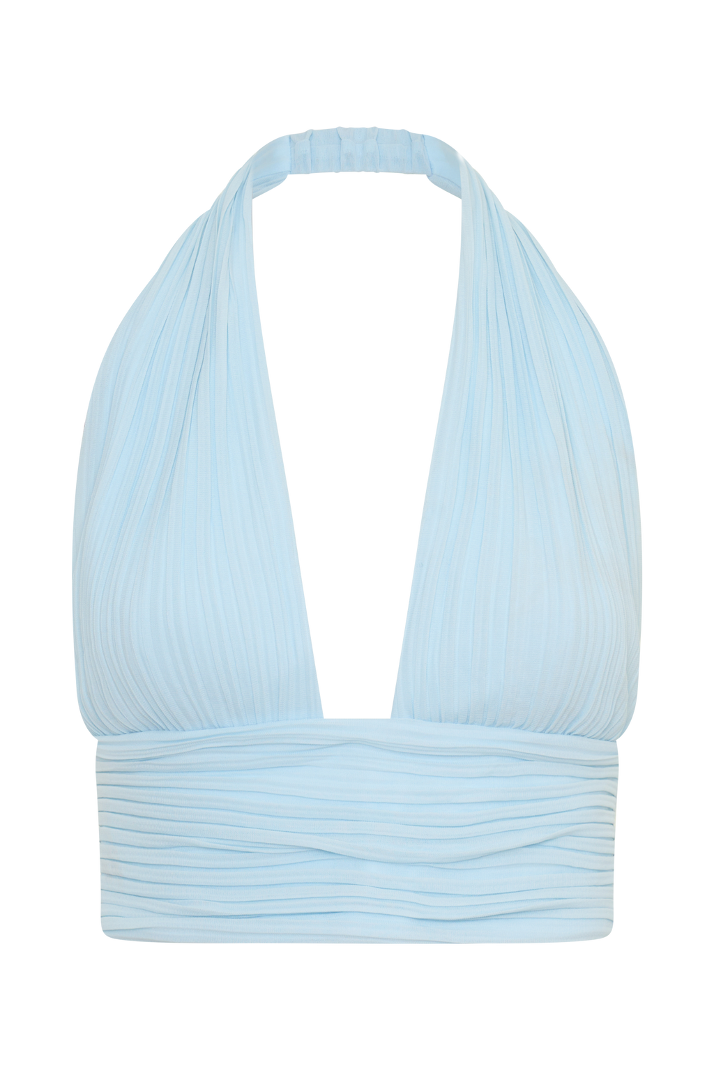 Amaris Sleeveless Plisse Halter Top - Pale Blue