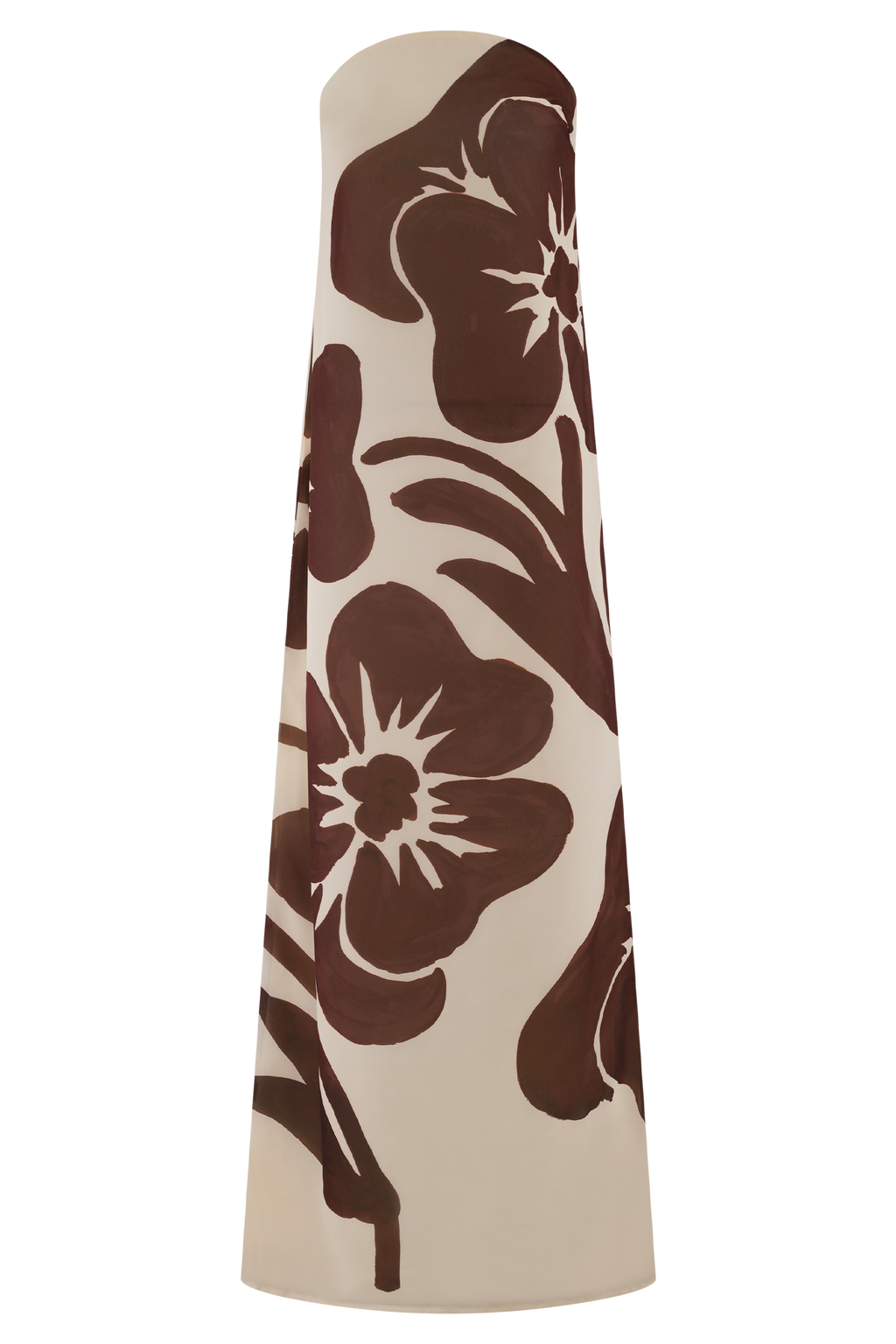 Amaya Strapless Chiffon Maxi Dress - Brown Deco Fleur Print