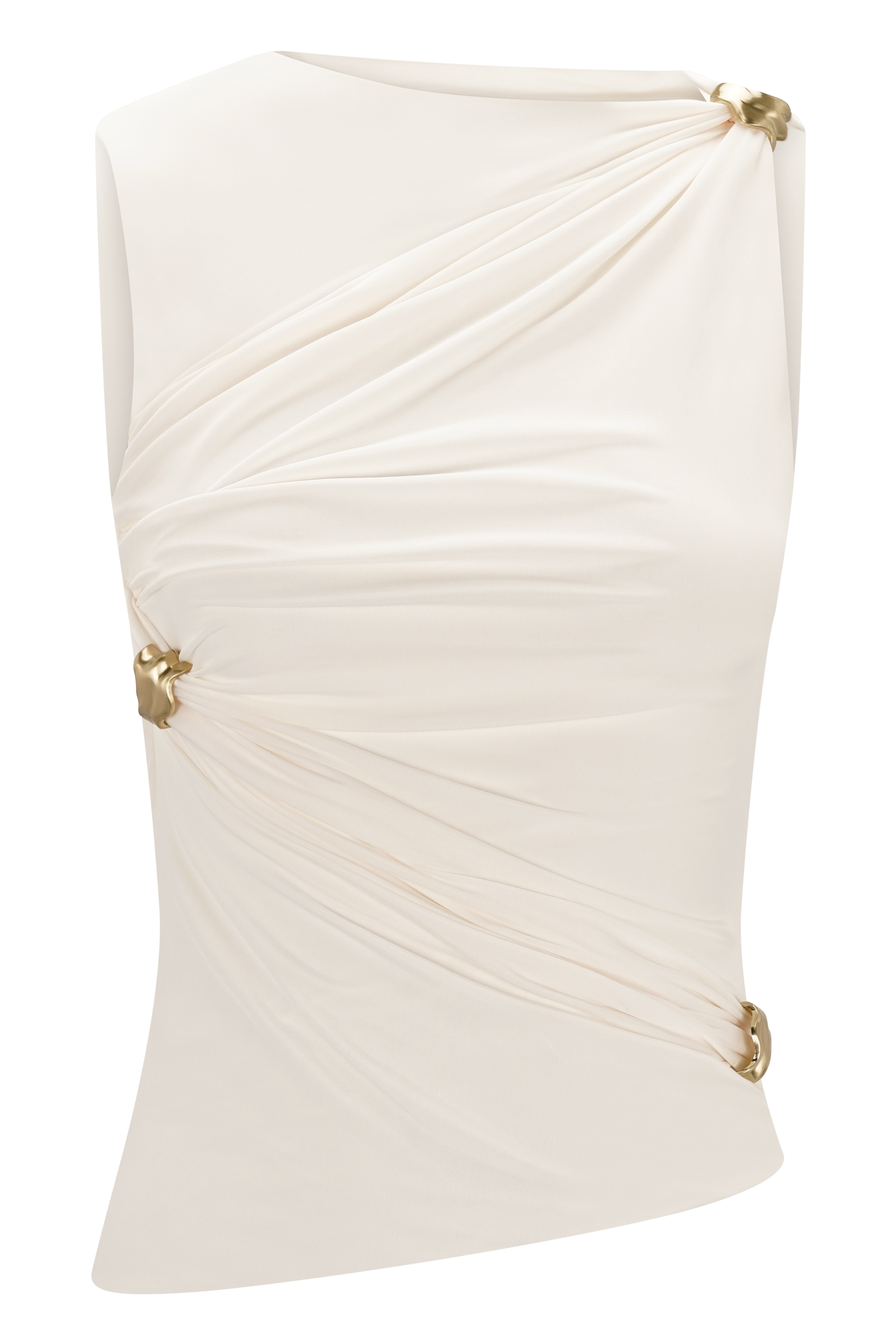 Amia Slinky Sleeveless Top With Hardware - Ivory