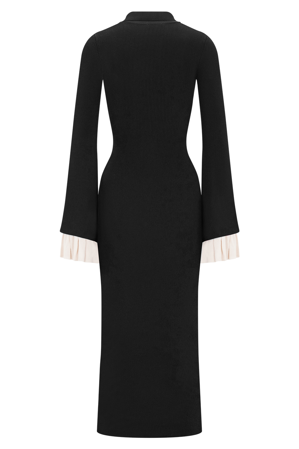 Amirose Ruffle Knit Midi Dress - Black