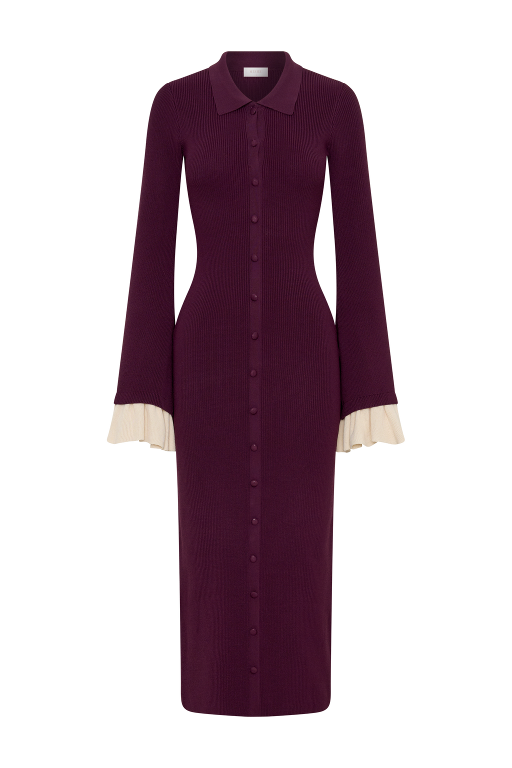 Amirose Ruffle Knit Midi Dress - Plum