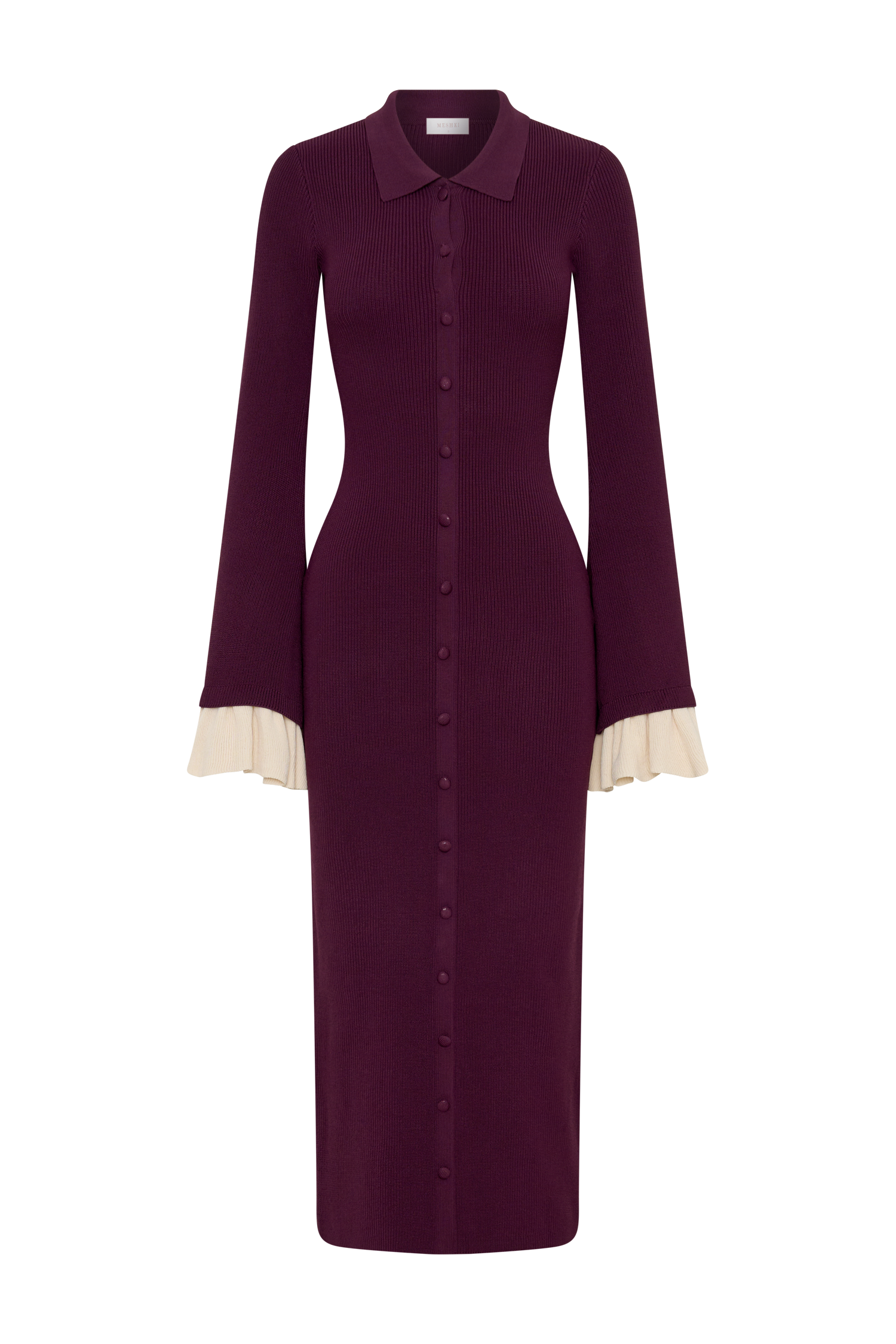 Amirose Ruffle Knit Midi Dress - Plum