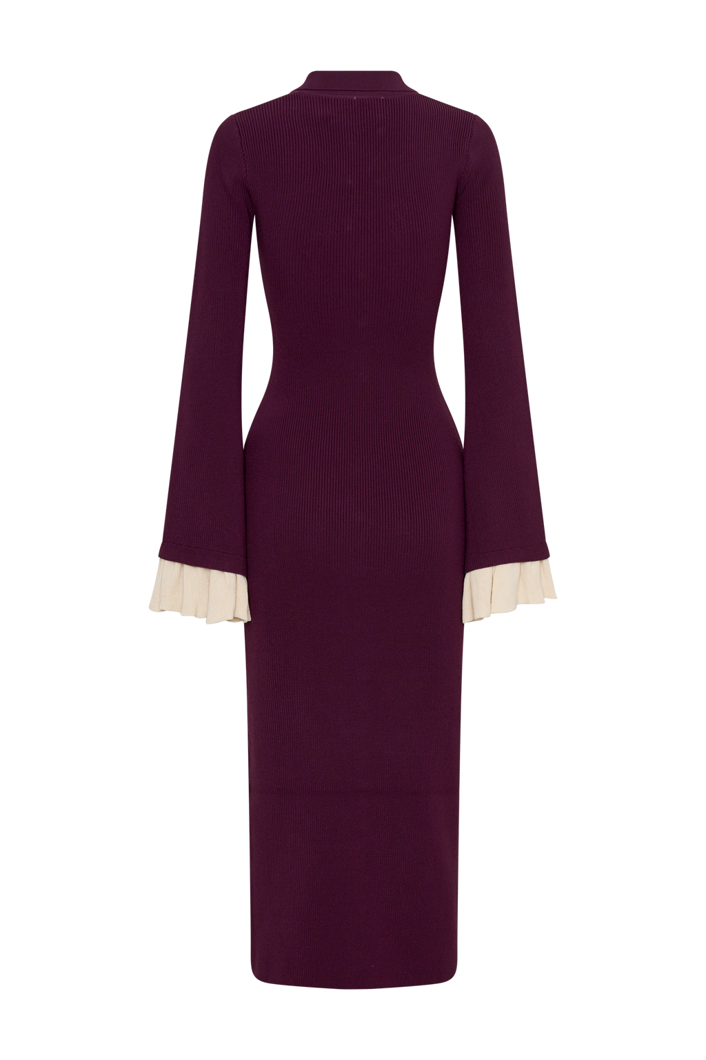 Amirose Ruffle Knit Midi Dress - Plum
