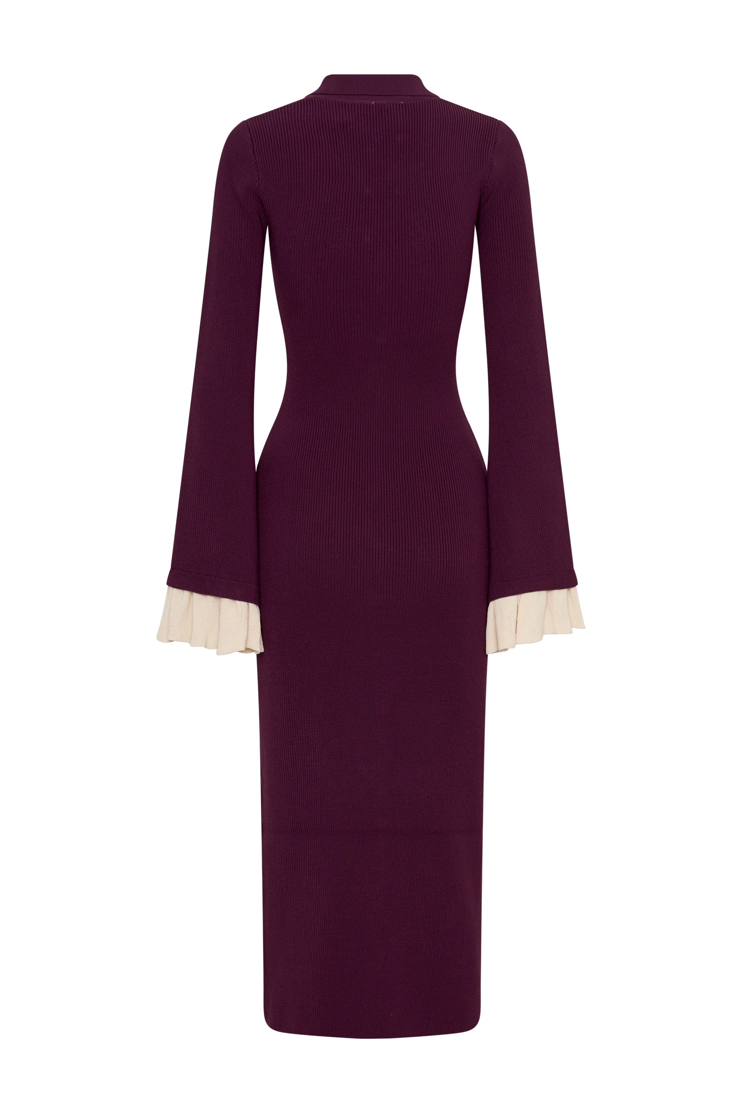 Amirose Ruffle Knit Midi Dress - Plum