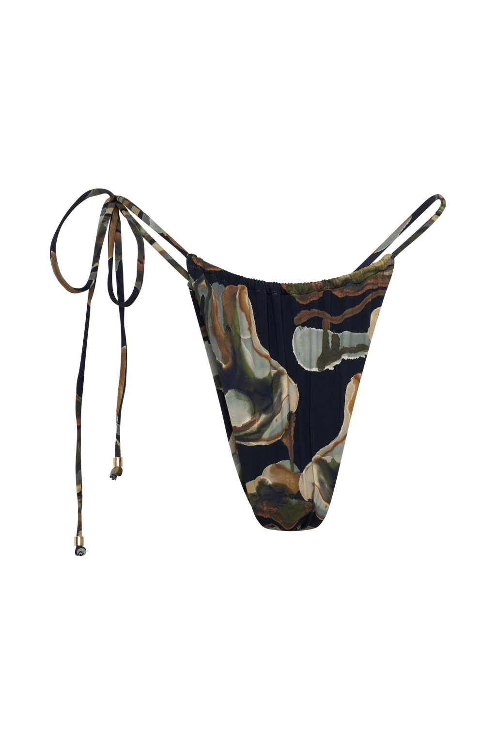 Andie Ruched String Side Bikini Brief - Green Fluid Reverie Print