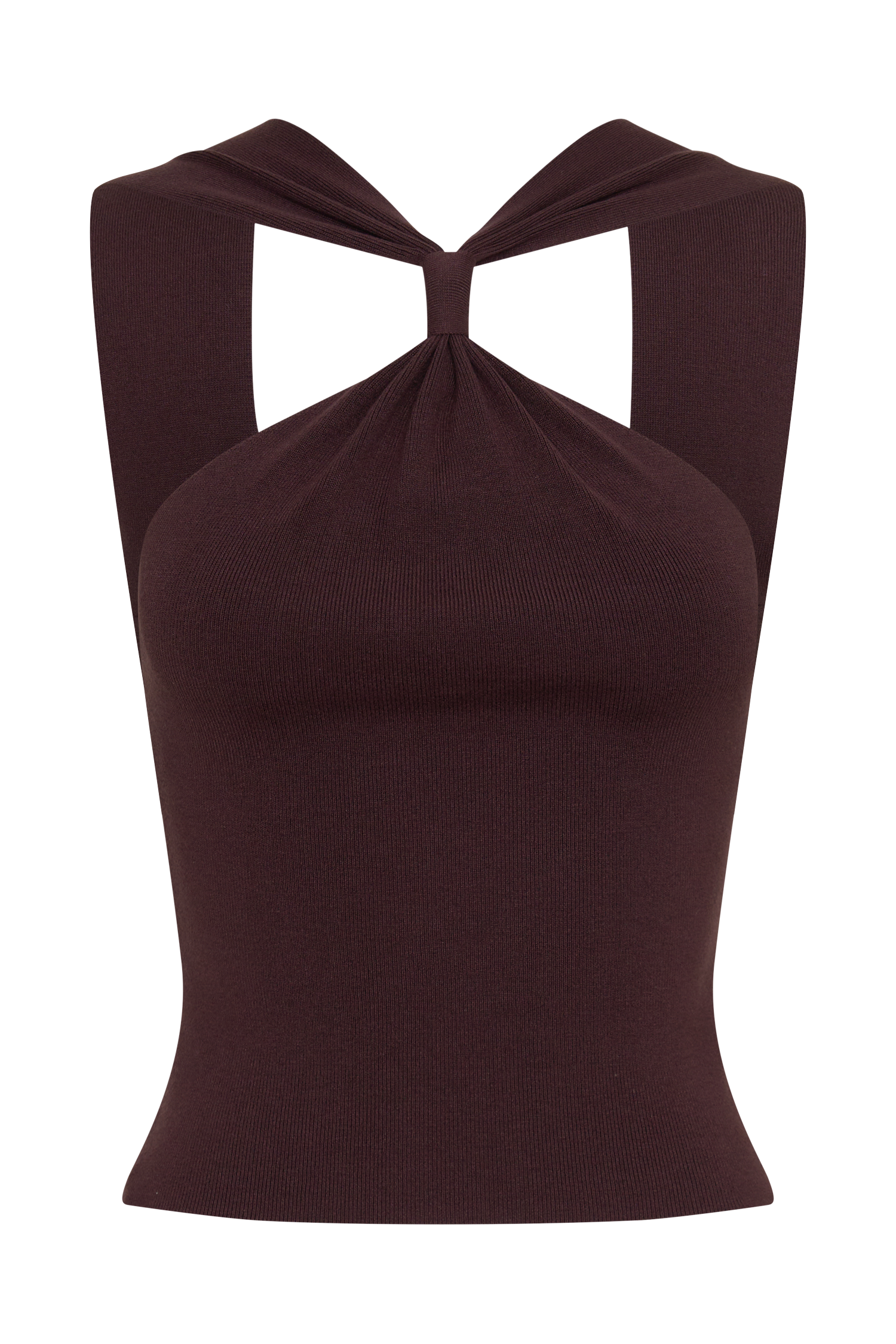 Angelika Twist Front Knit Top - Chocolate