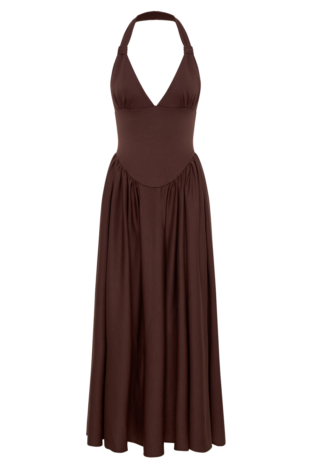 Angelina Scuba Halter Midi Dress - Chocolate