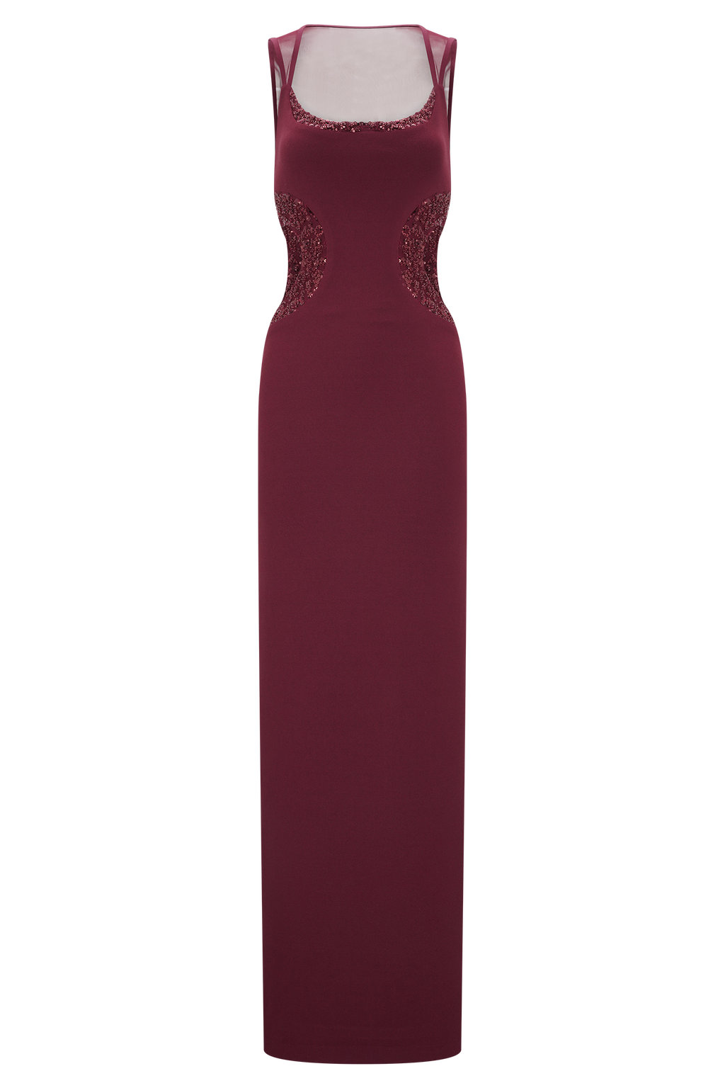 Angelique Beaded Crepe Maxi Dress - Wine