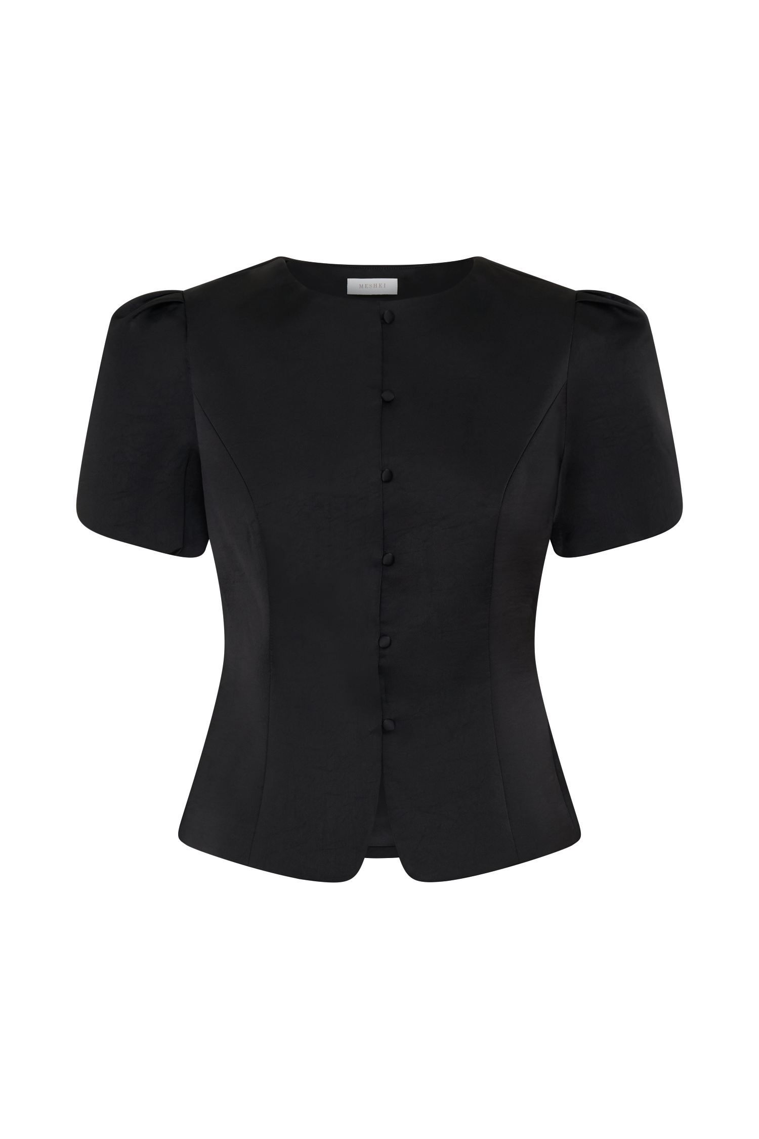 Anne Short Sleeve Satin Top - Black
