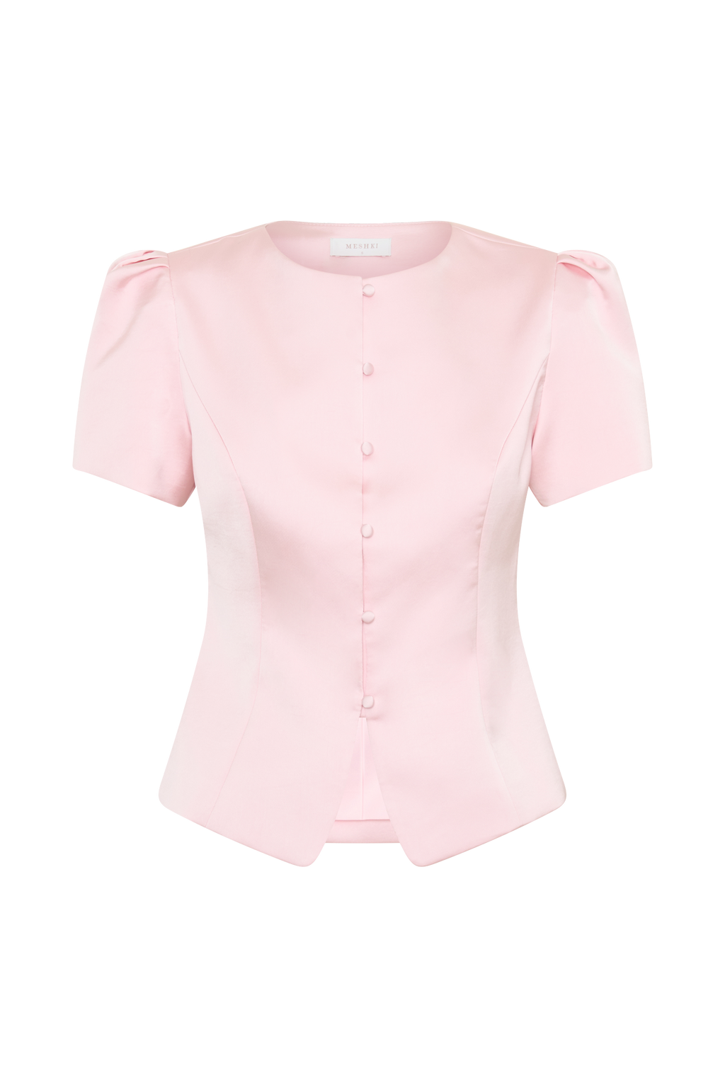 Anne Short Sleeve Satin Top - Pale Pink