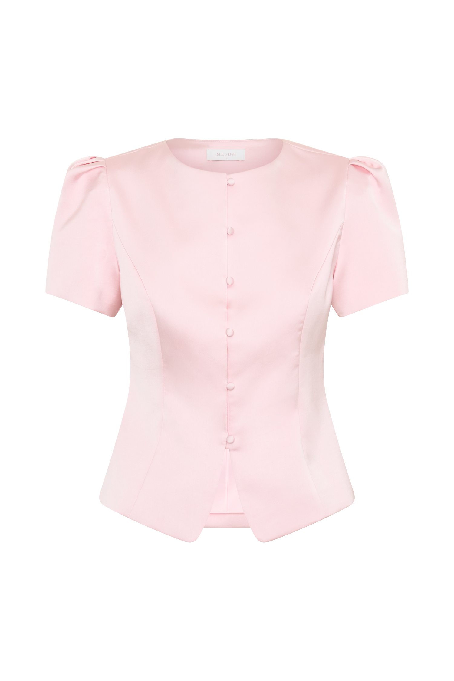 Anne Short Sleeve Satin Top - Pale Pink