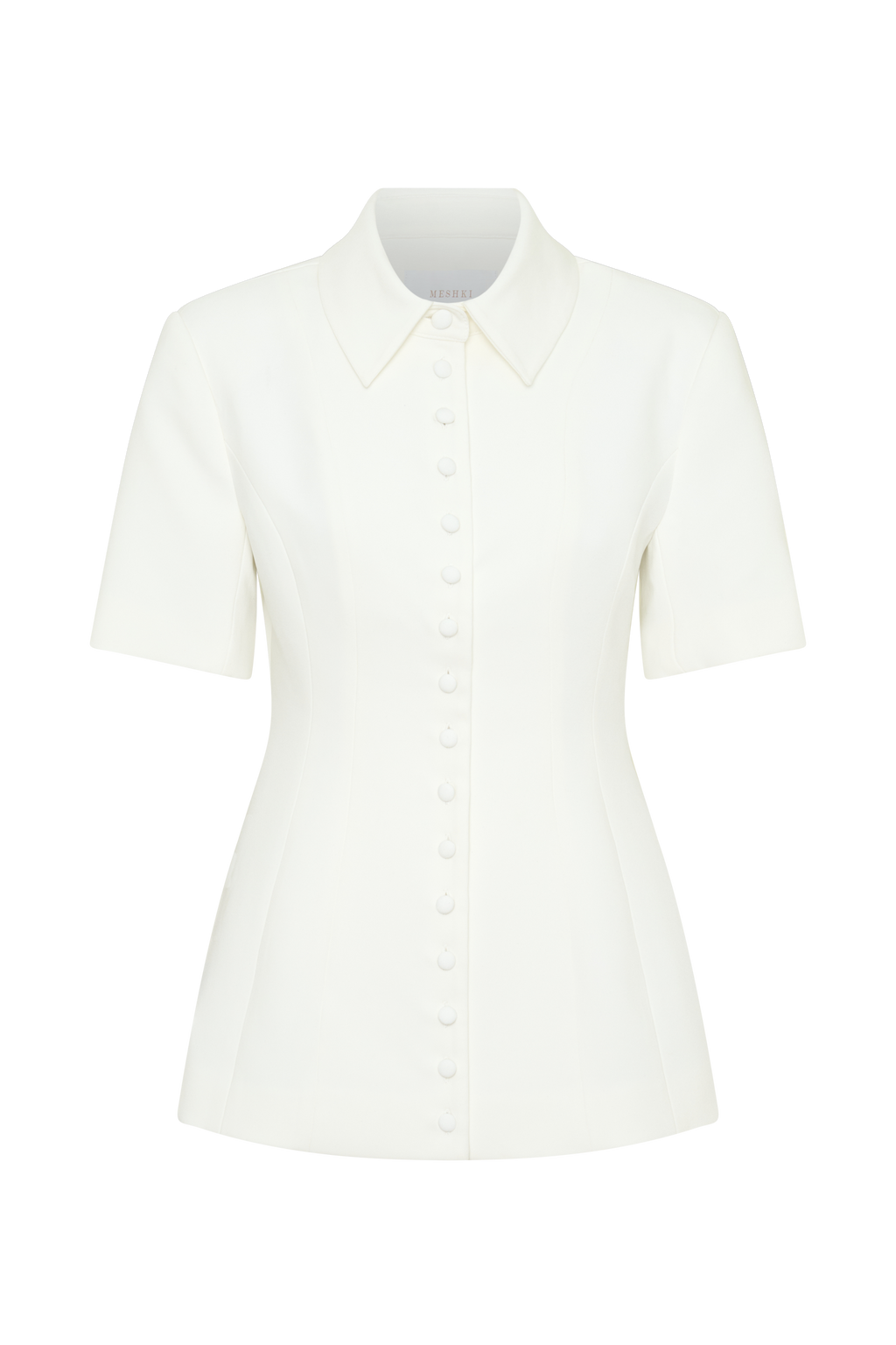 Ariella Button Up Short Sleeves Top - White