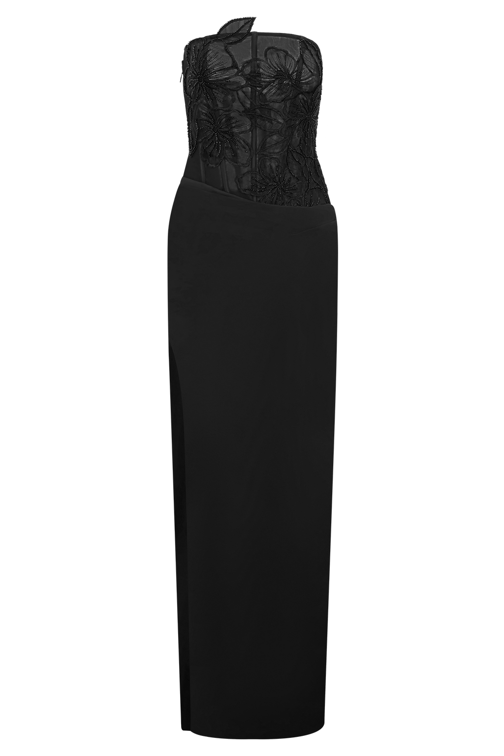 Asha Floral Mesh And Satin Maxi Dress - Black