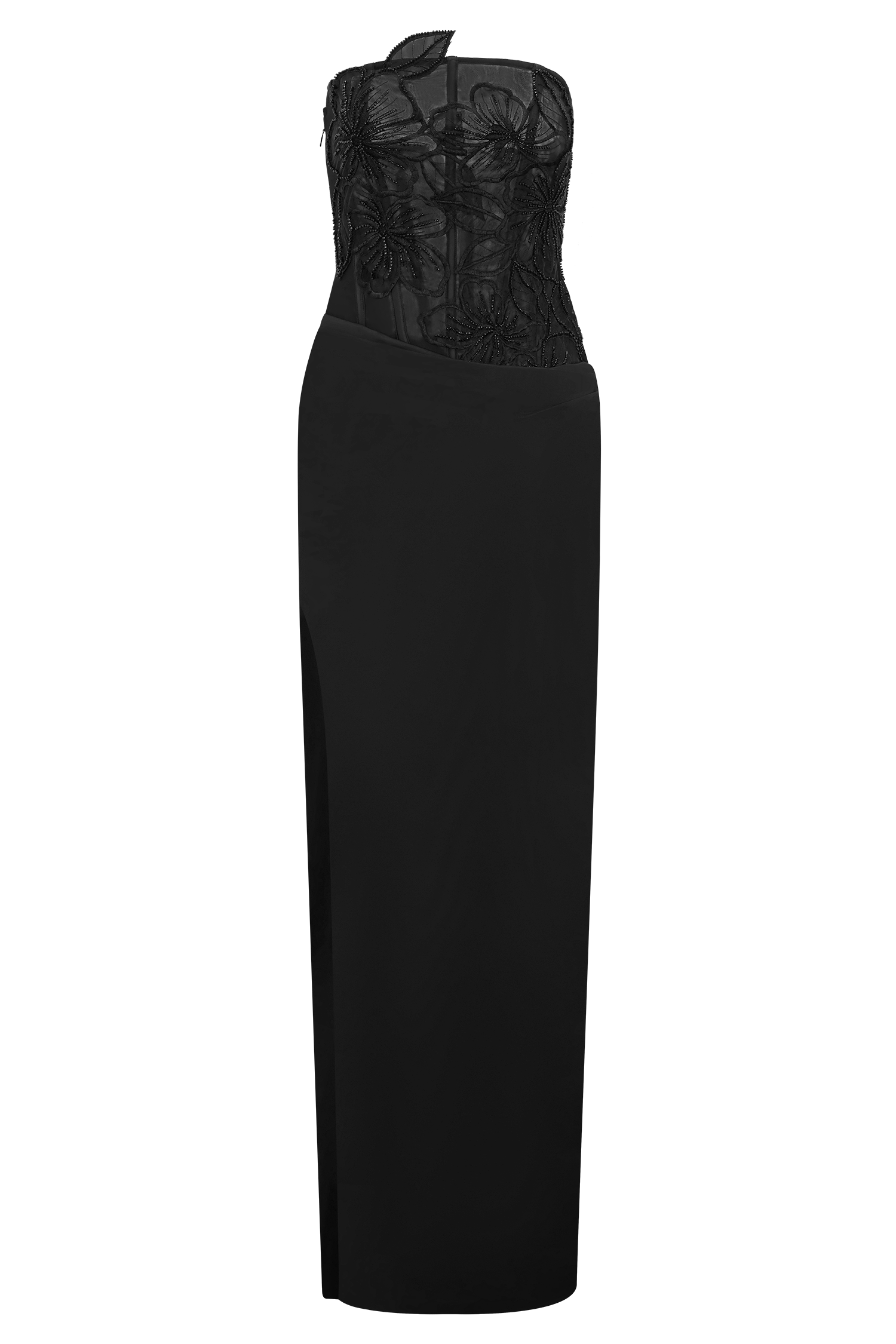 Asha Floral Mesh And Satin Maxi Dress - Black