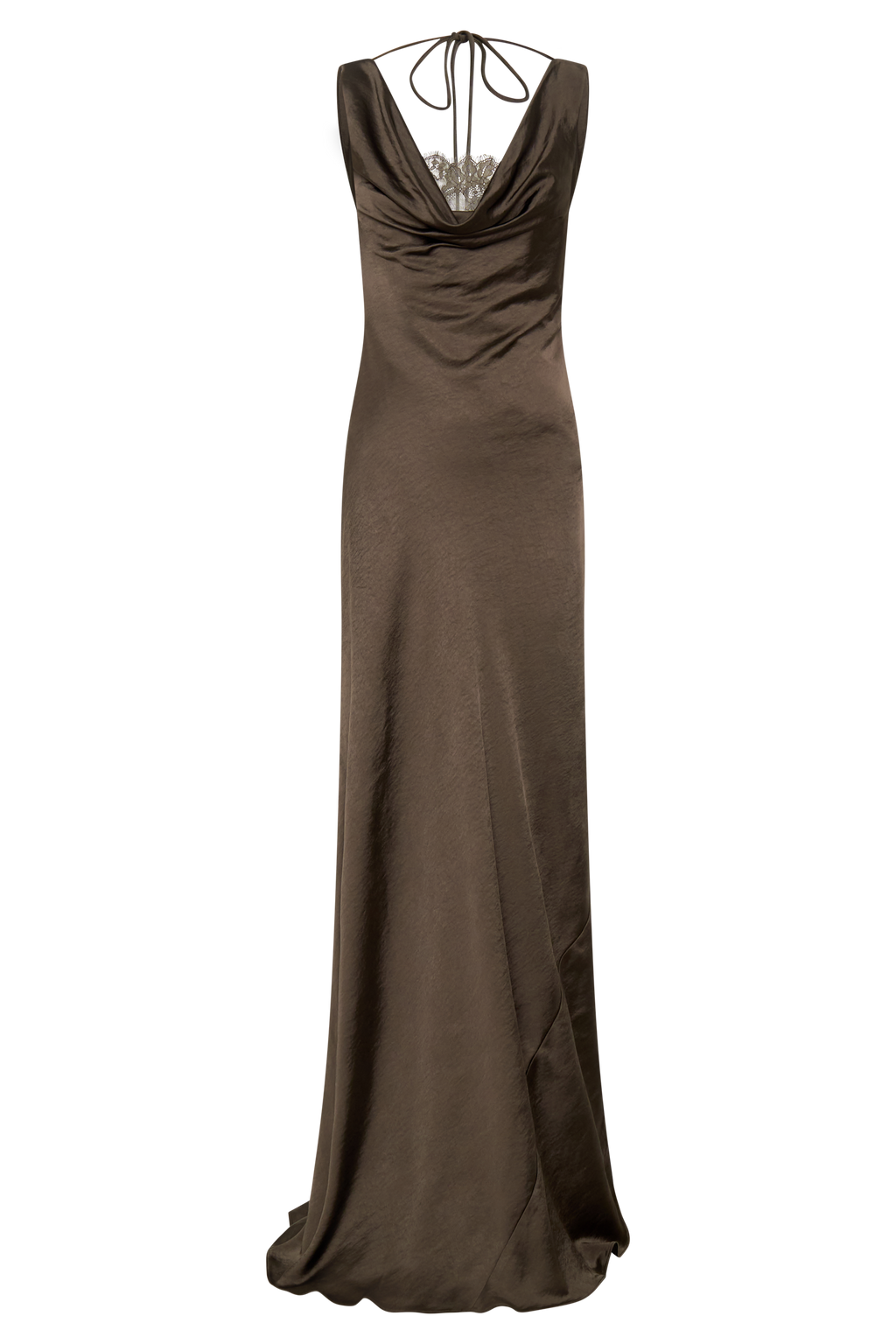 Ashley Cowl Neck Lace And Satin Maxi Dress - Mocha