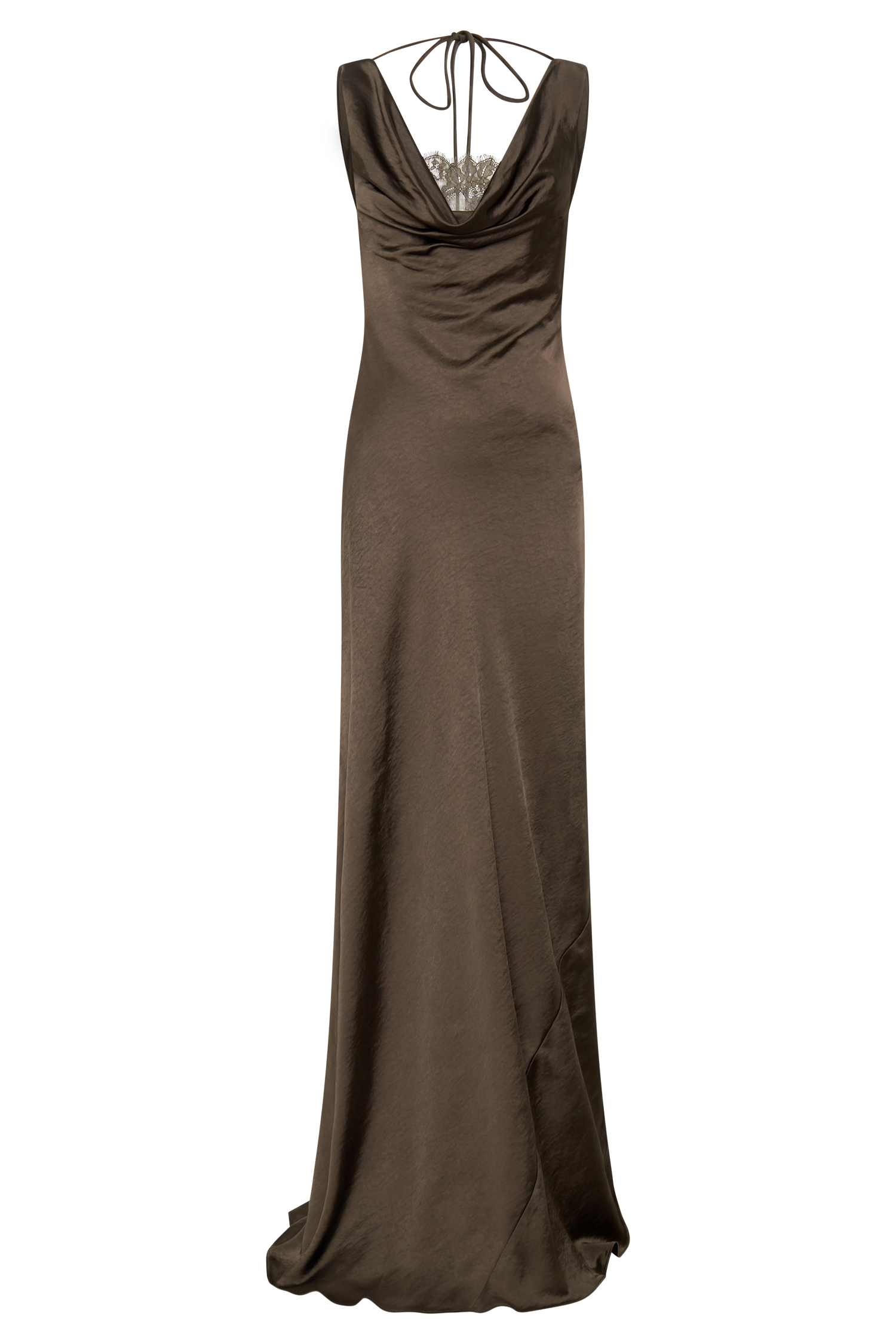 Ashley Cowl Neck Lace And Satin Maxi Dress - Mocha