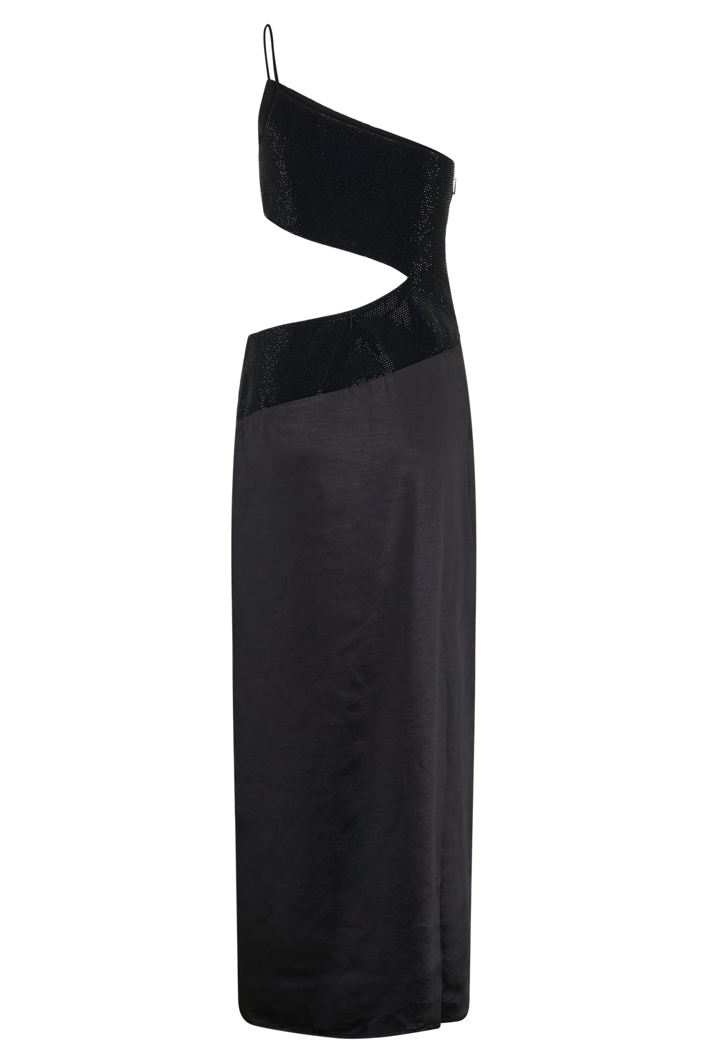 Athena One Shoulder Diamante Maxi Dress - Black
