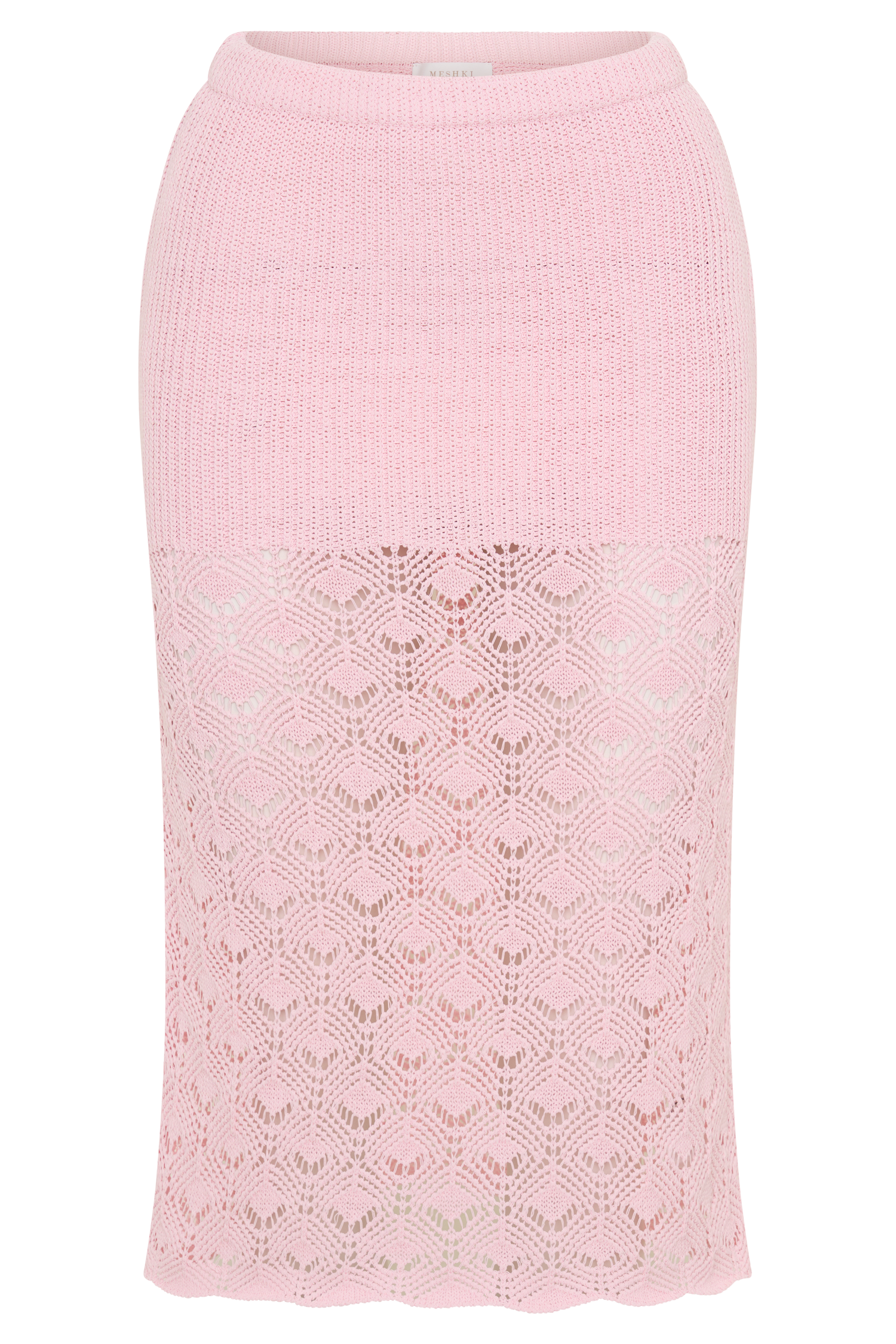 Atlantis Crochet Knit Midi Skirt - Baby Pink