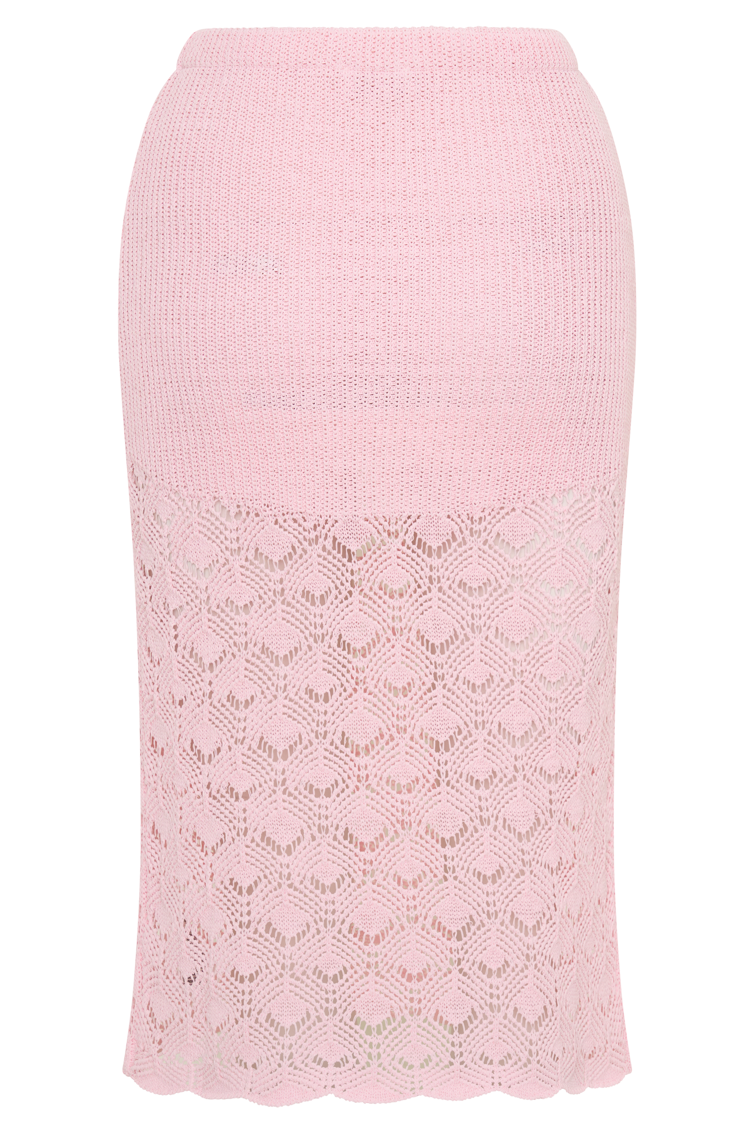 Atlantis Crochet Knit Midi Skirt - Baby Pink